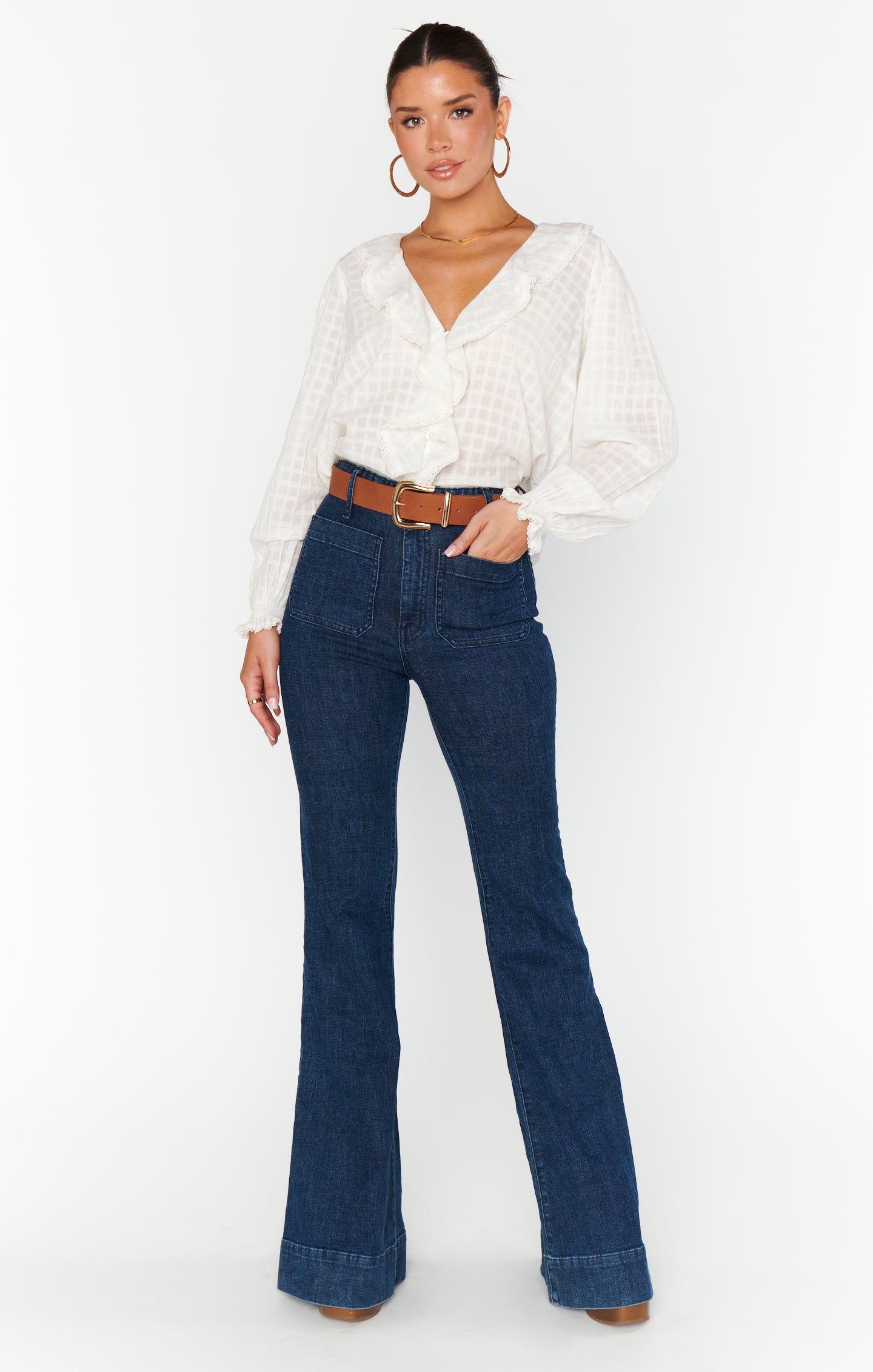 White Cotton Voile Ruffle Blouse | Lydia Top
