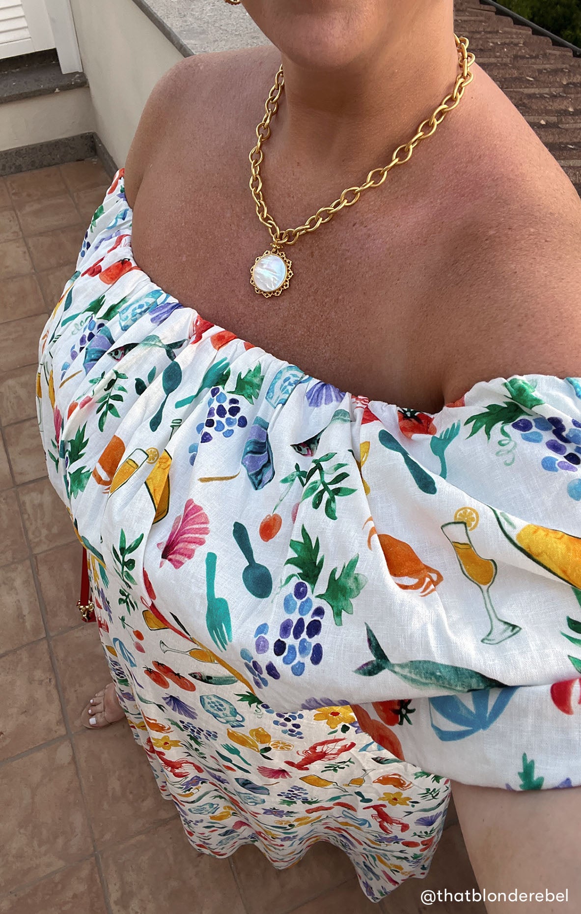 Off-Shoulder Linen Crop Top | Italian Picnic Print - Maria Top