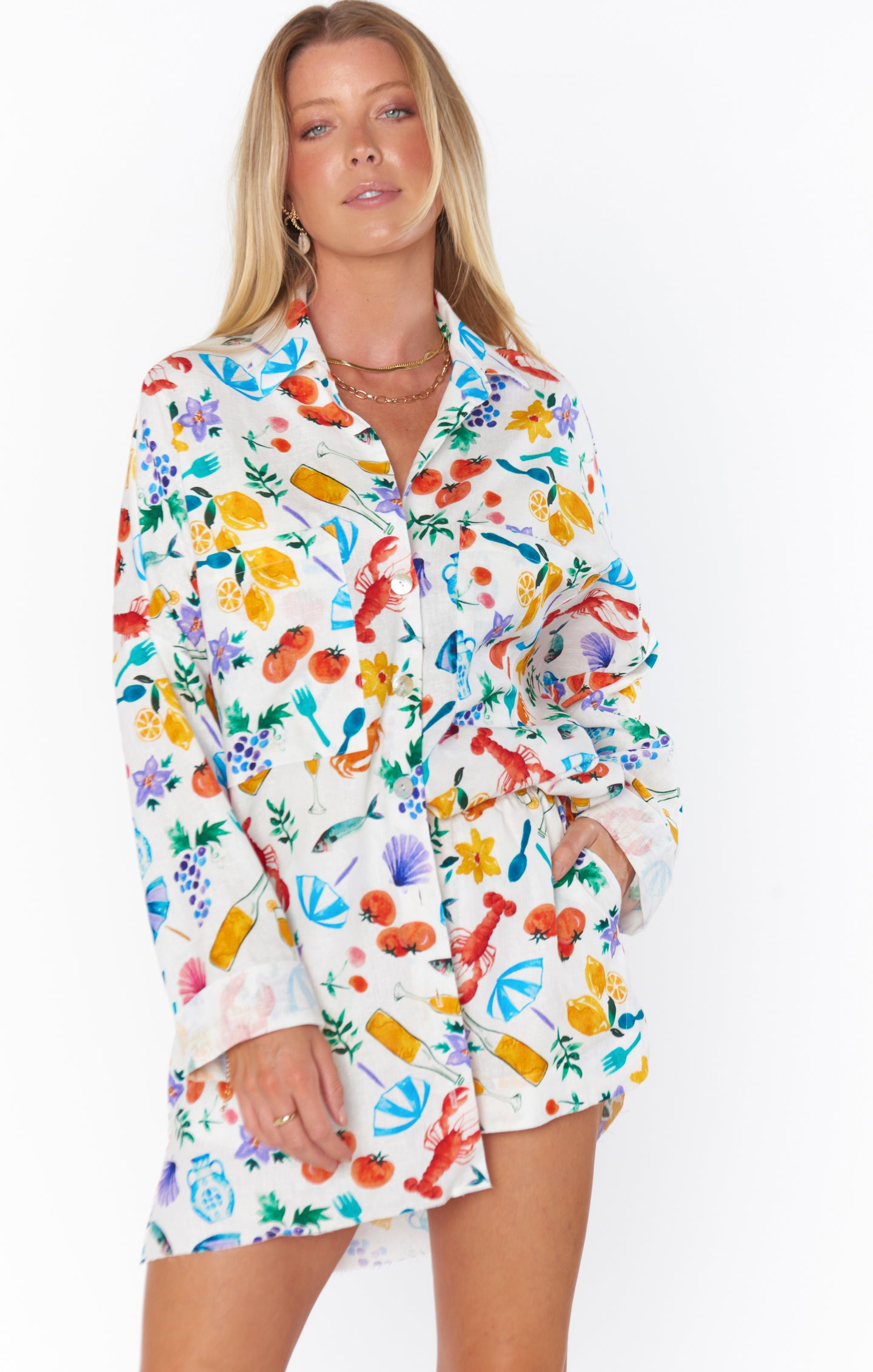 Oversized Linen Button Down Shirt with Pockets | Johns Italian Picnic