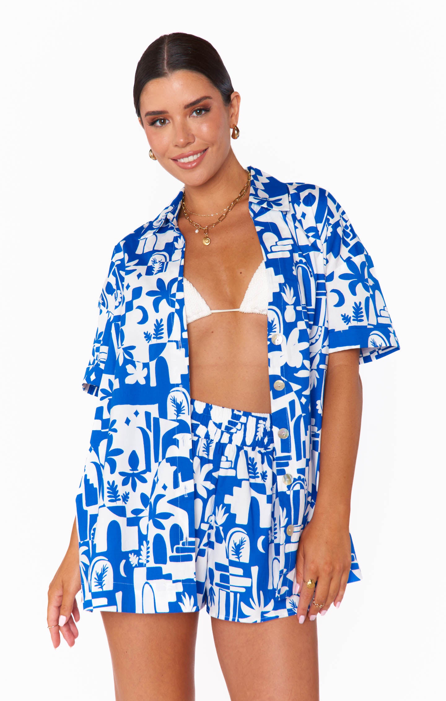 Oversized Poplin Button Down Shirt with Short Sleeves | Parker
