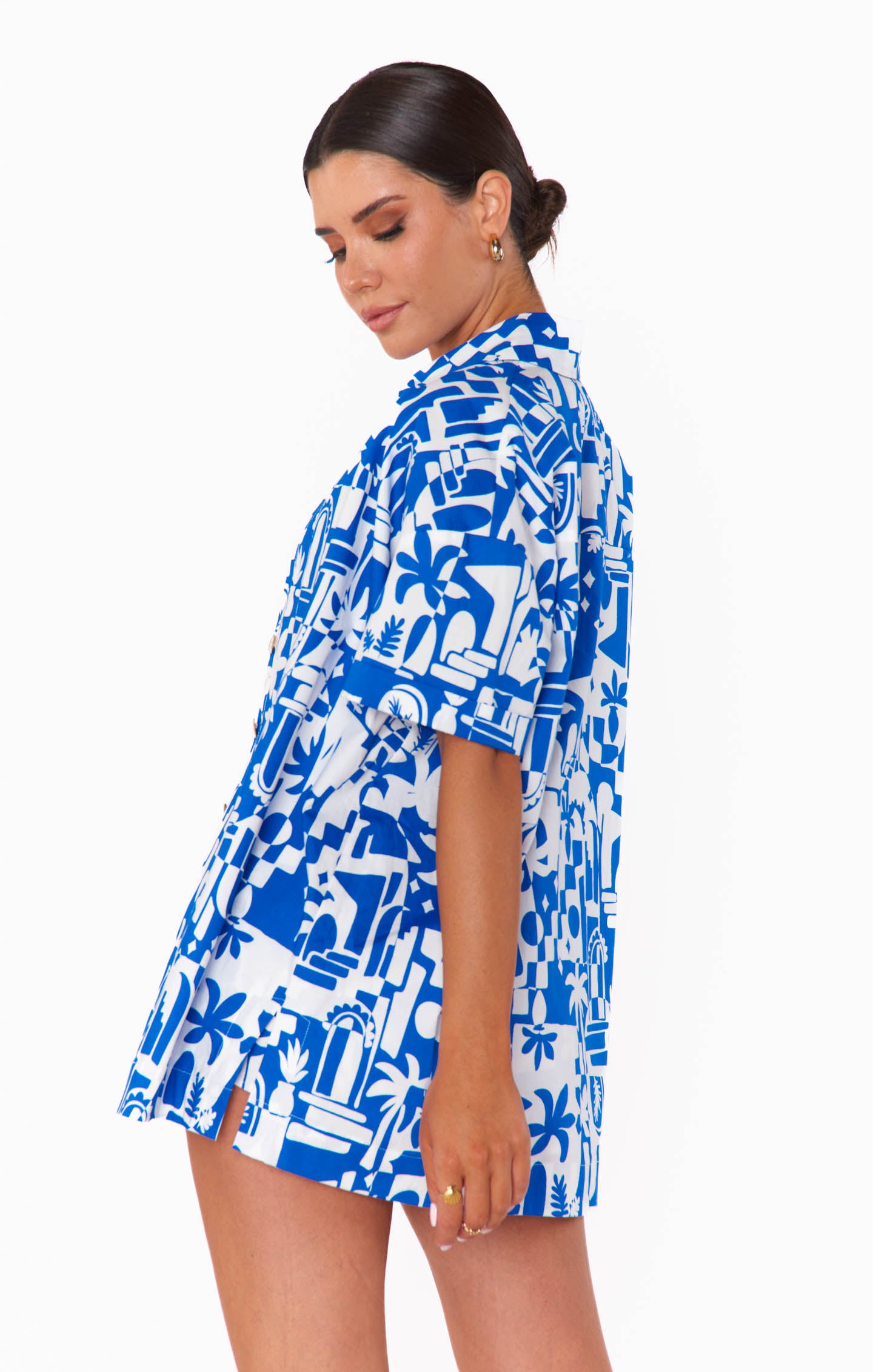 Oversized Poplin Button Down Shirt with Short Sleeves | Parker