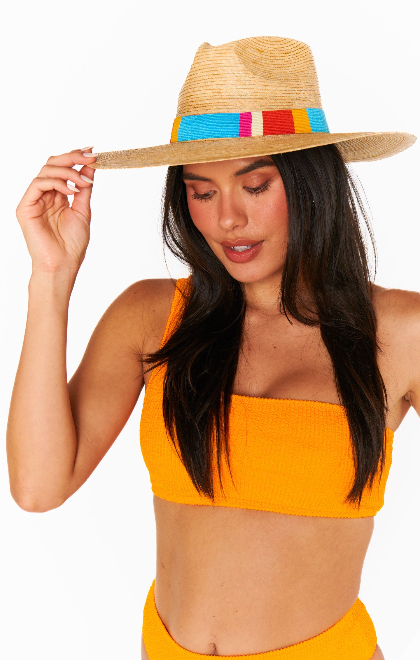 Handwoven Palm Hat with Colorful Bands | Sunshine Tienda