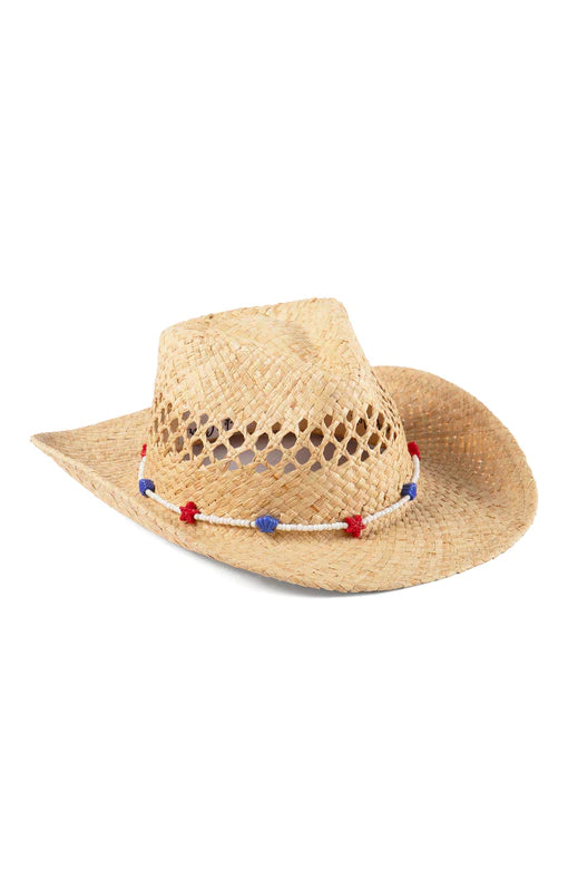 Raffia Straw Cowboy Hat with Beaded Seashell Band | Lack of Color
