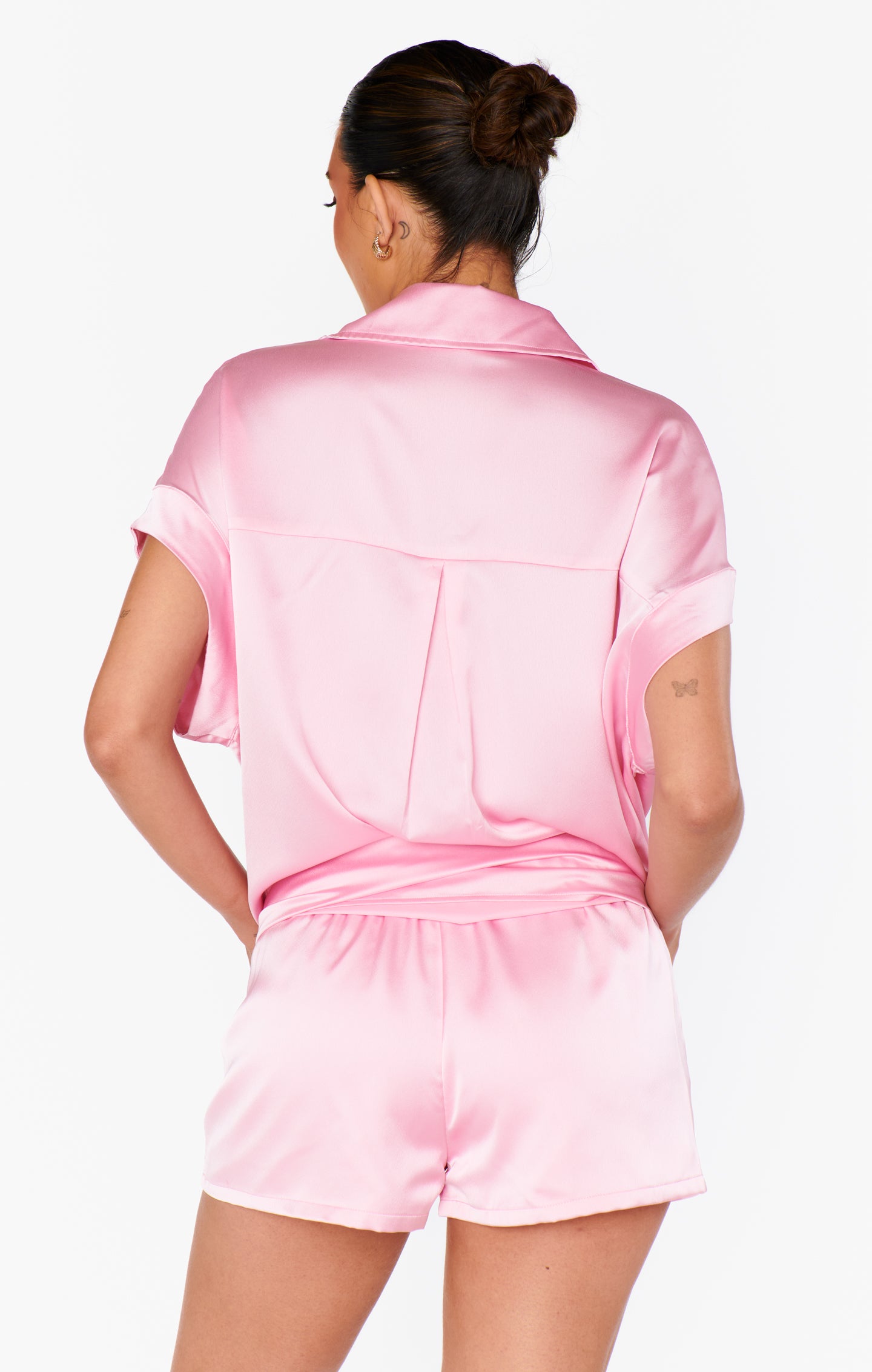 Luxe Satin Button-Up Shirt for Bridal Parties | Light Pink