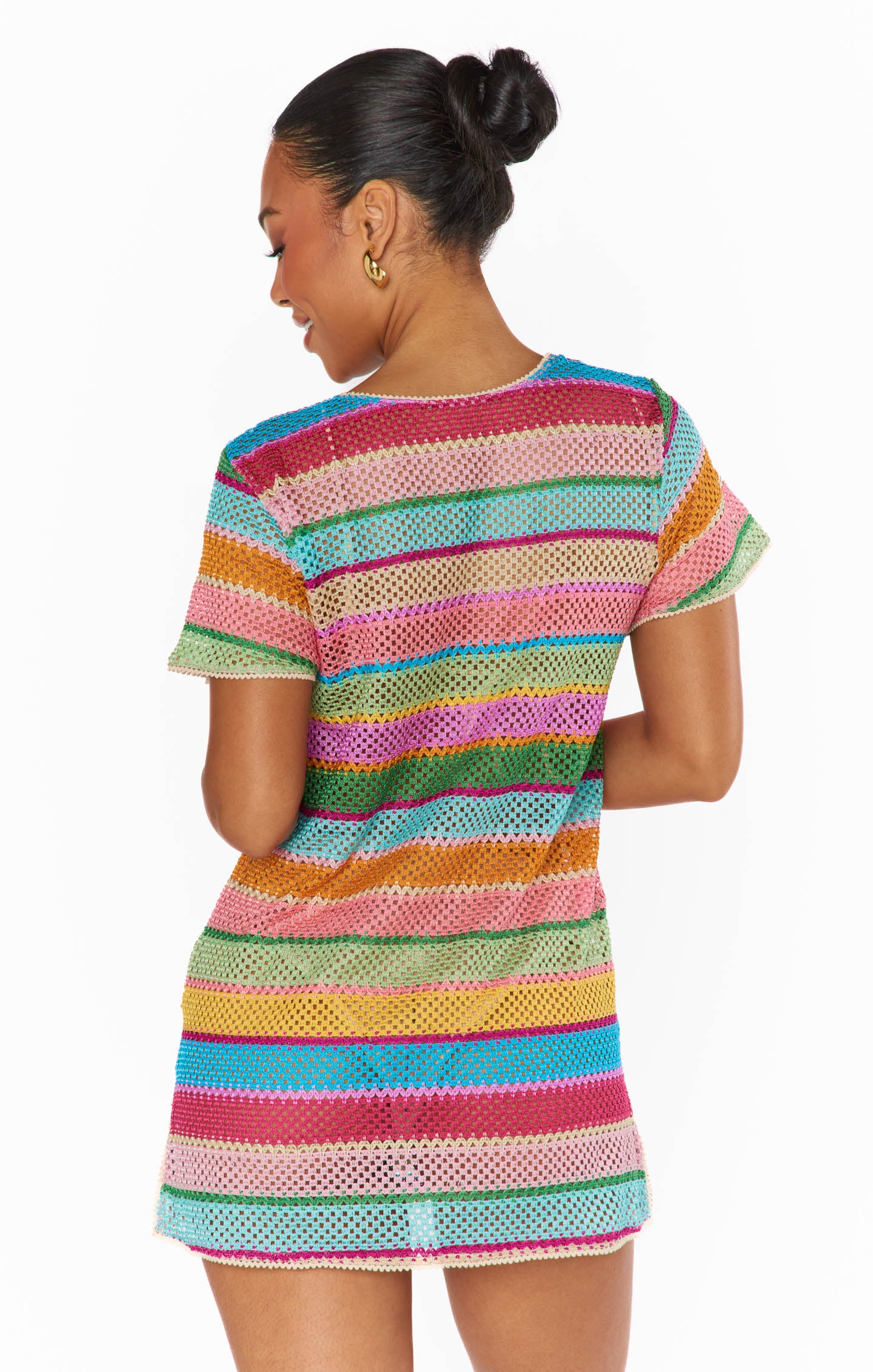 Airy Crochet Travel Coverup with Rainbow Criss-Cross Detail