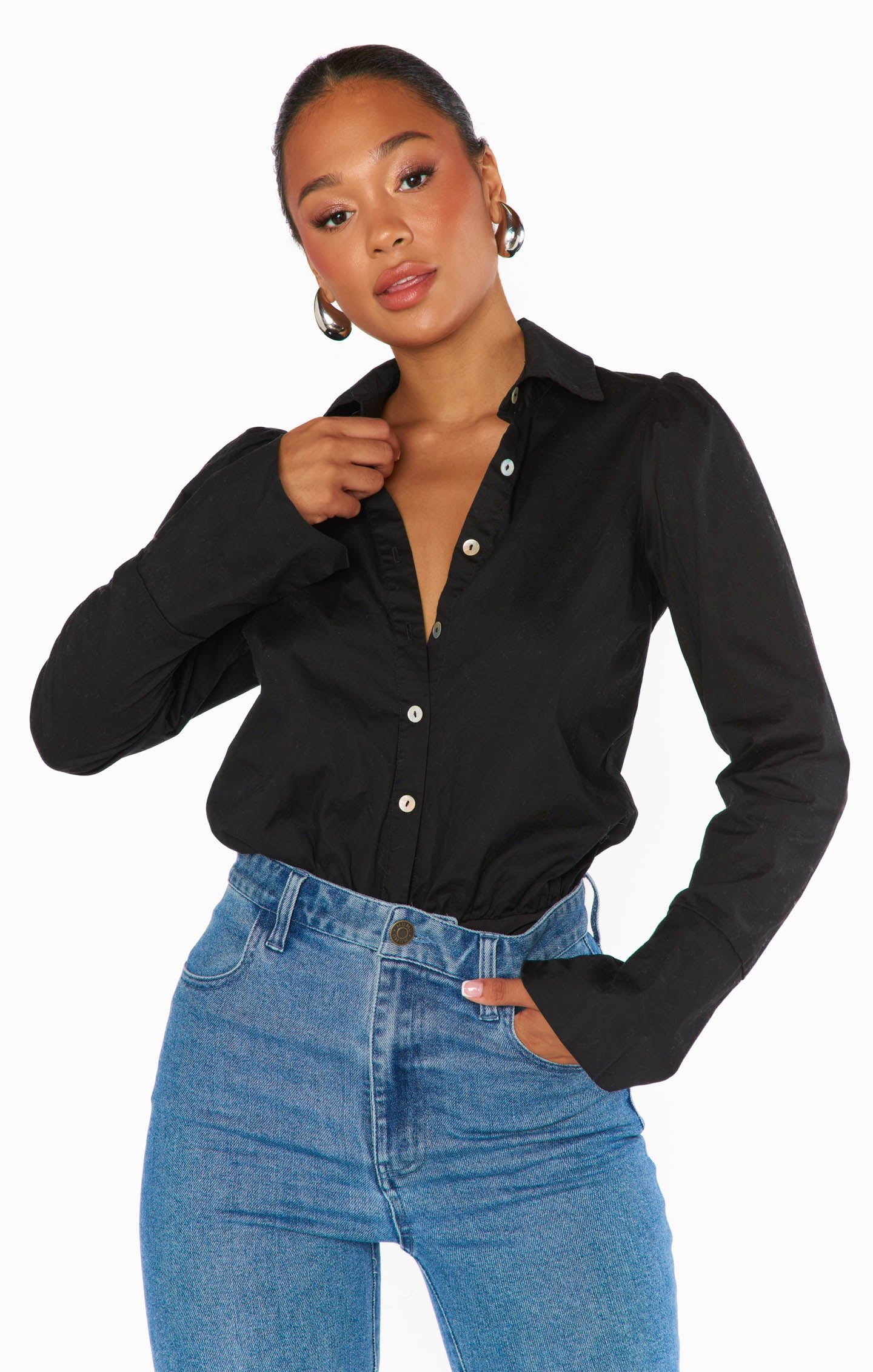 Black Boulevard Bodysuit for Tucking & Styling | Mumu Outfits