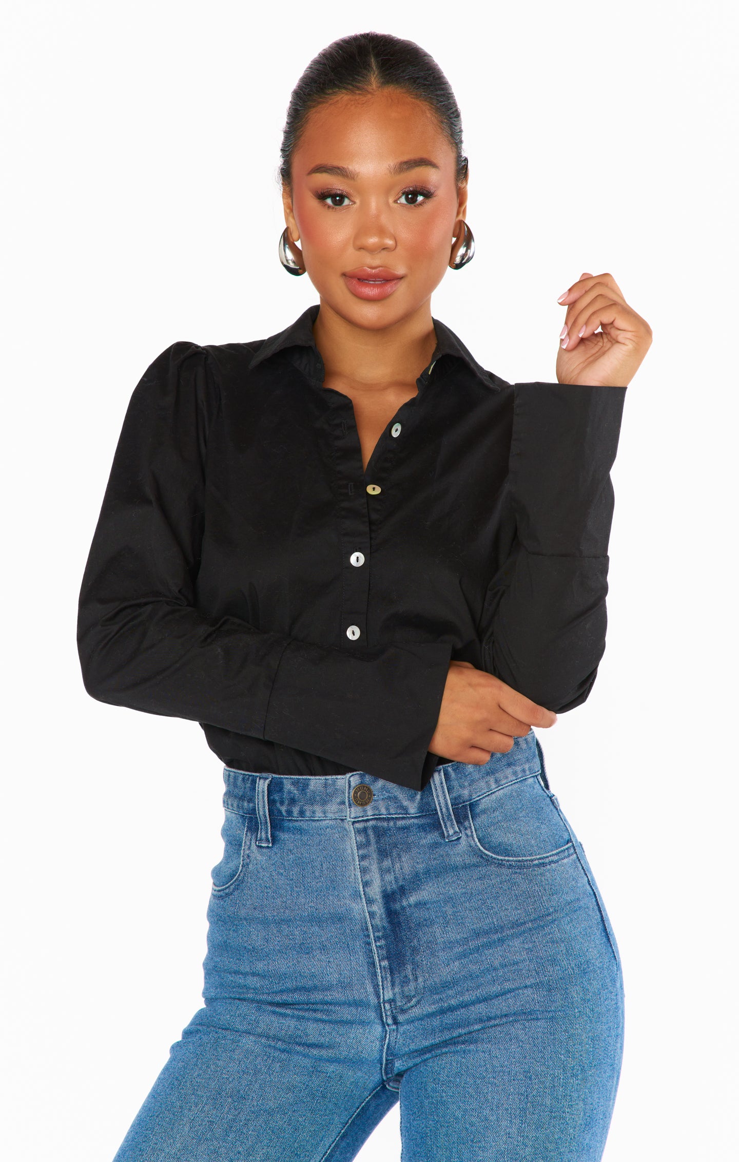 Black Boulevard Bodysuit for Tucking & Styling | Mumu Outfits