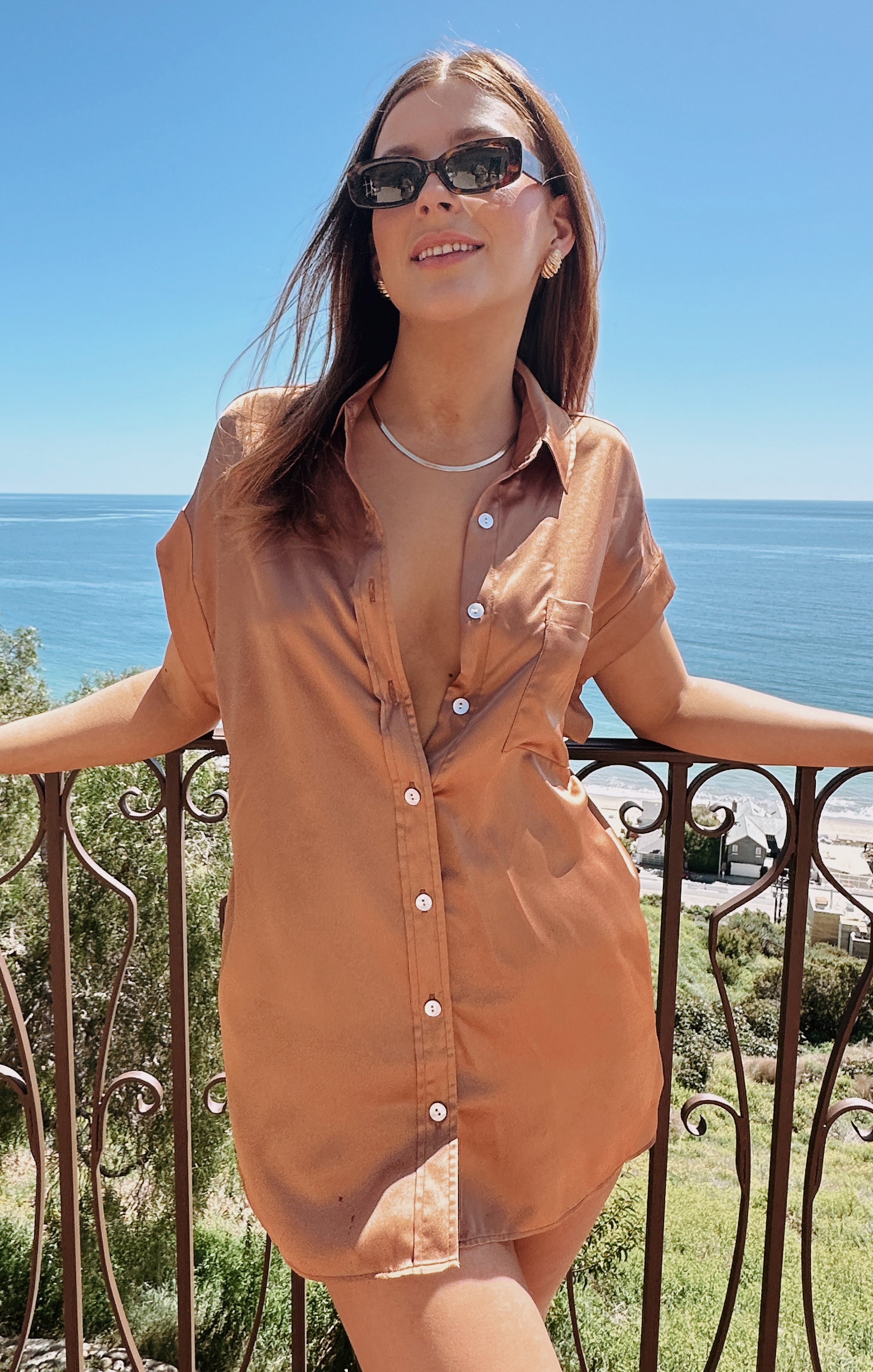 Silky Satin Button-Up Shirt for Bridal Parties | Copper Luxe