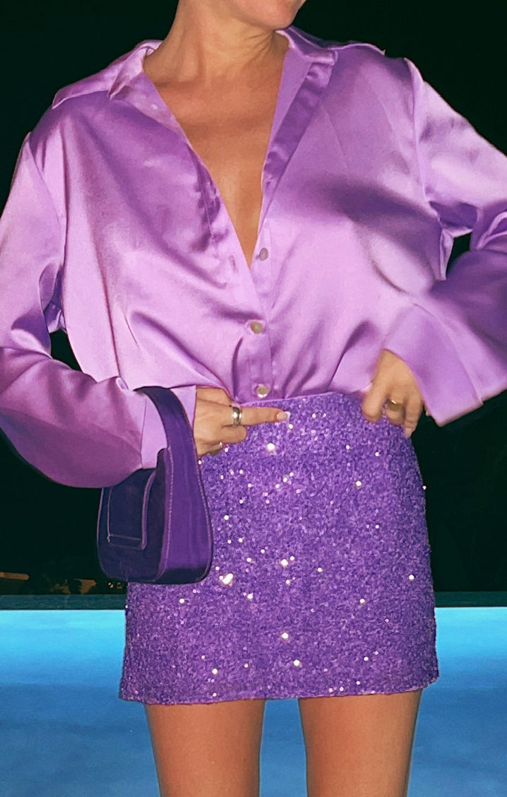Violet Luxe Satin Button Down Shirt for Parties & Everyday | Smith