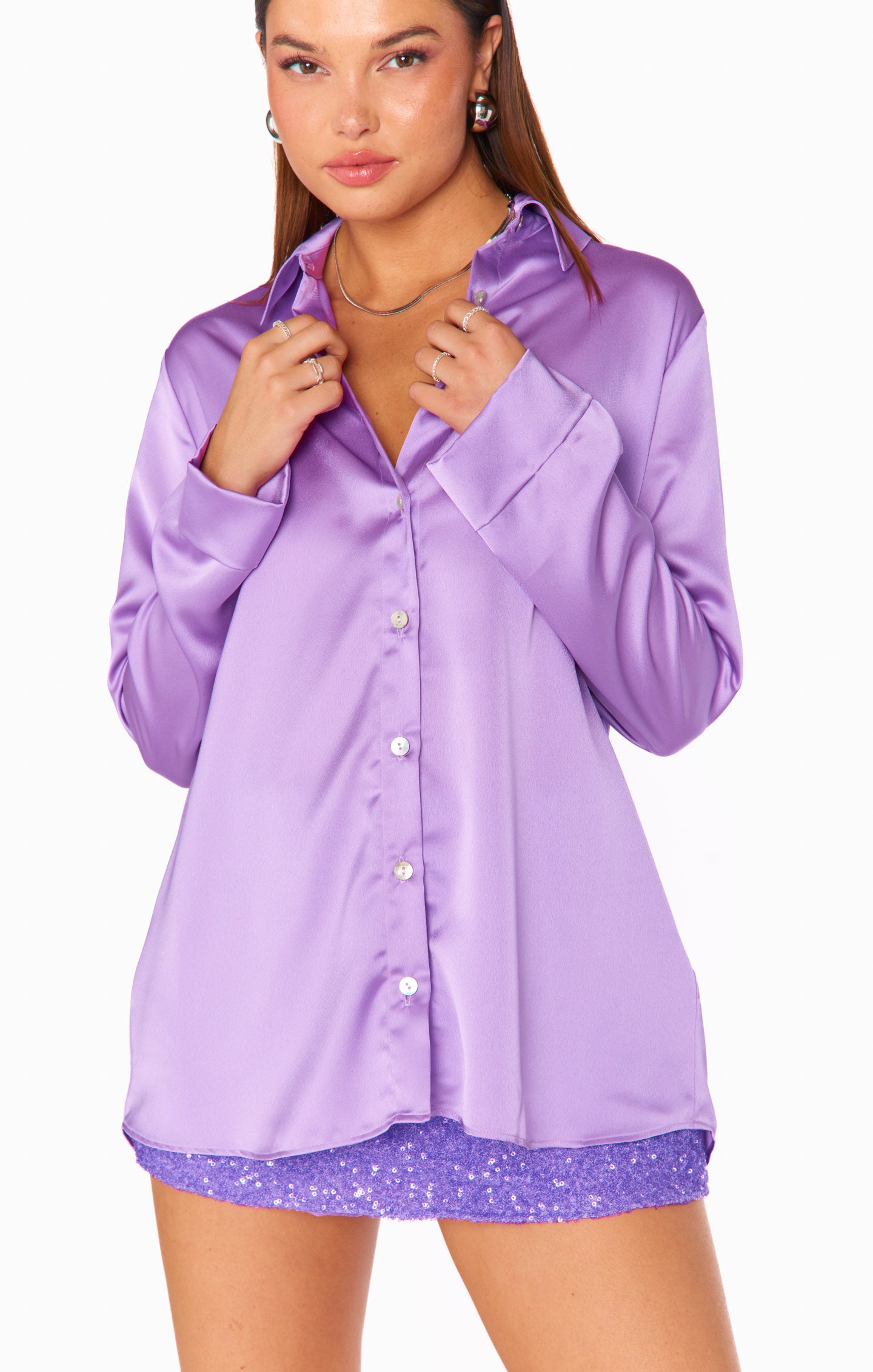 Violet Luxe Satin Button Down Shirt for Parties & Everyday | Smith