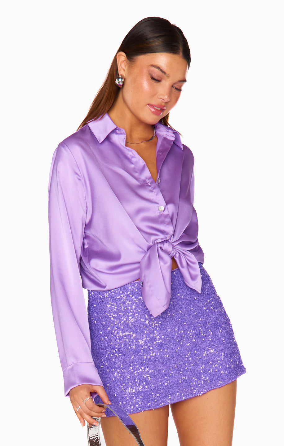Violet Luxe Satin Button Down Shirt for Parties & Everyday | Smith