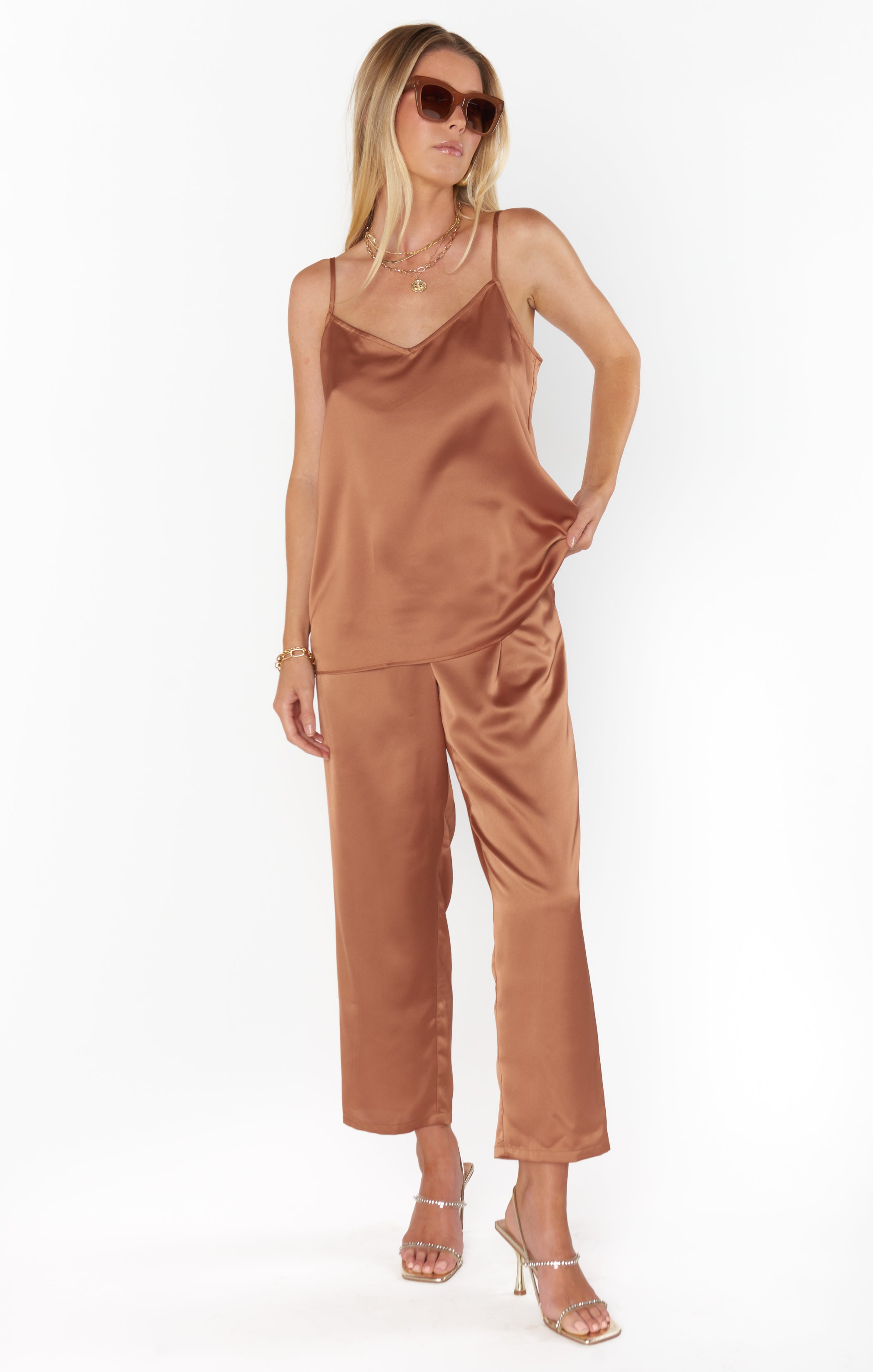 Copper Satin Spaghetti Strap Tank Top | Spotlight by Mumu x Heather McMahan