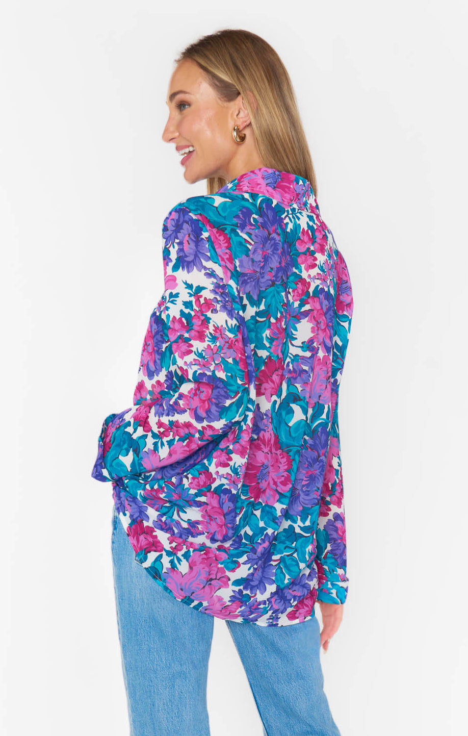 Silky Button Down Shirt with Floral Print | Smith Magenta Blooms