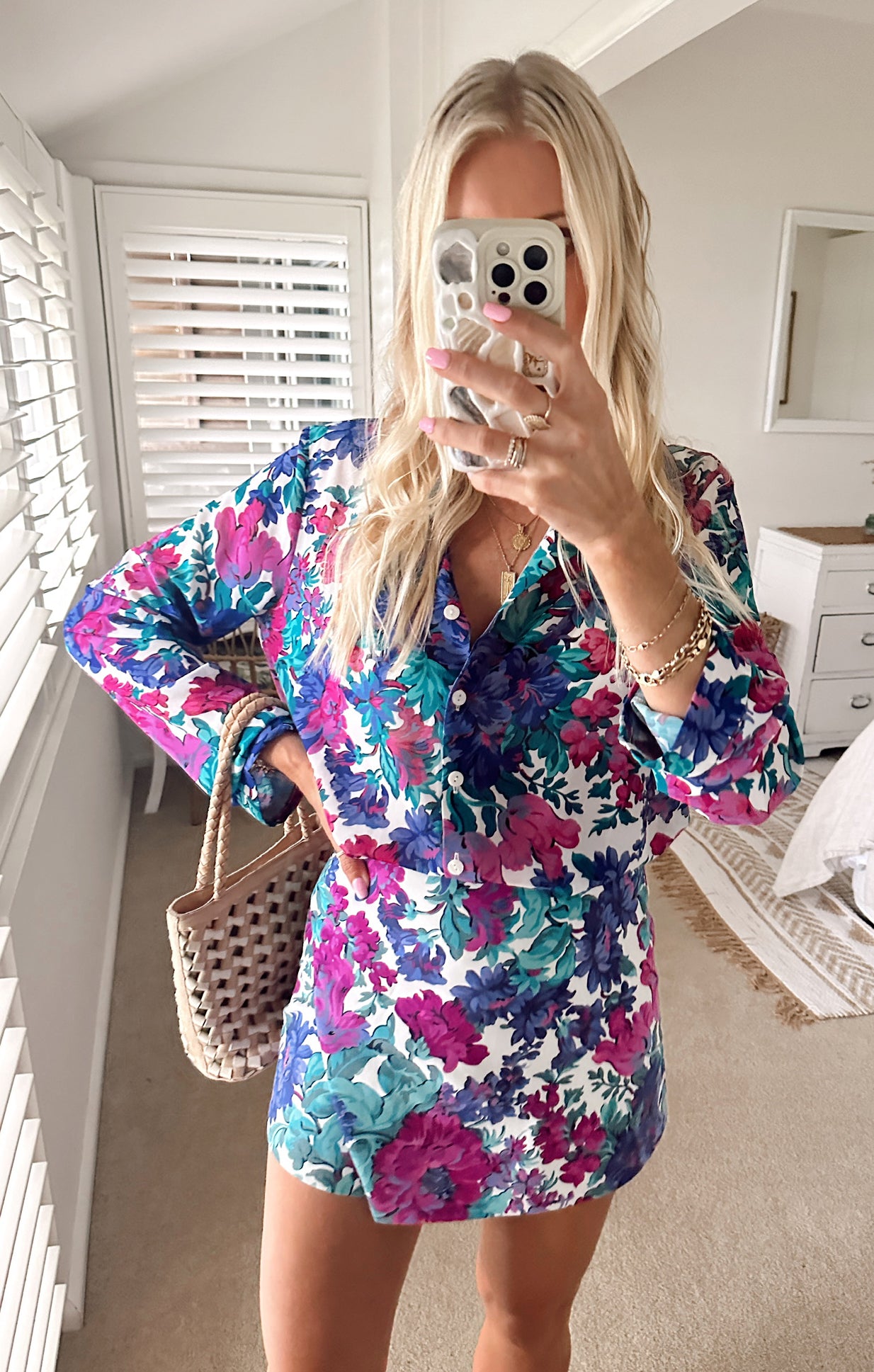 Silky Button Down Shirt with Floral Print | Smith Magenta Blooms