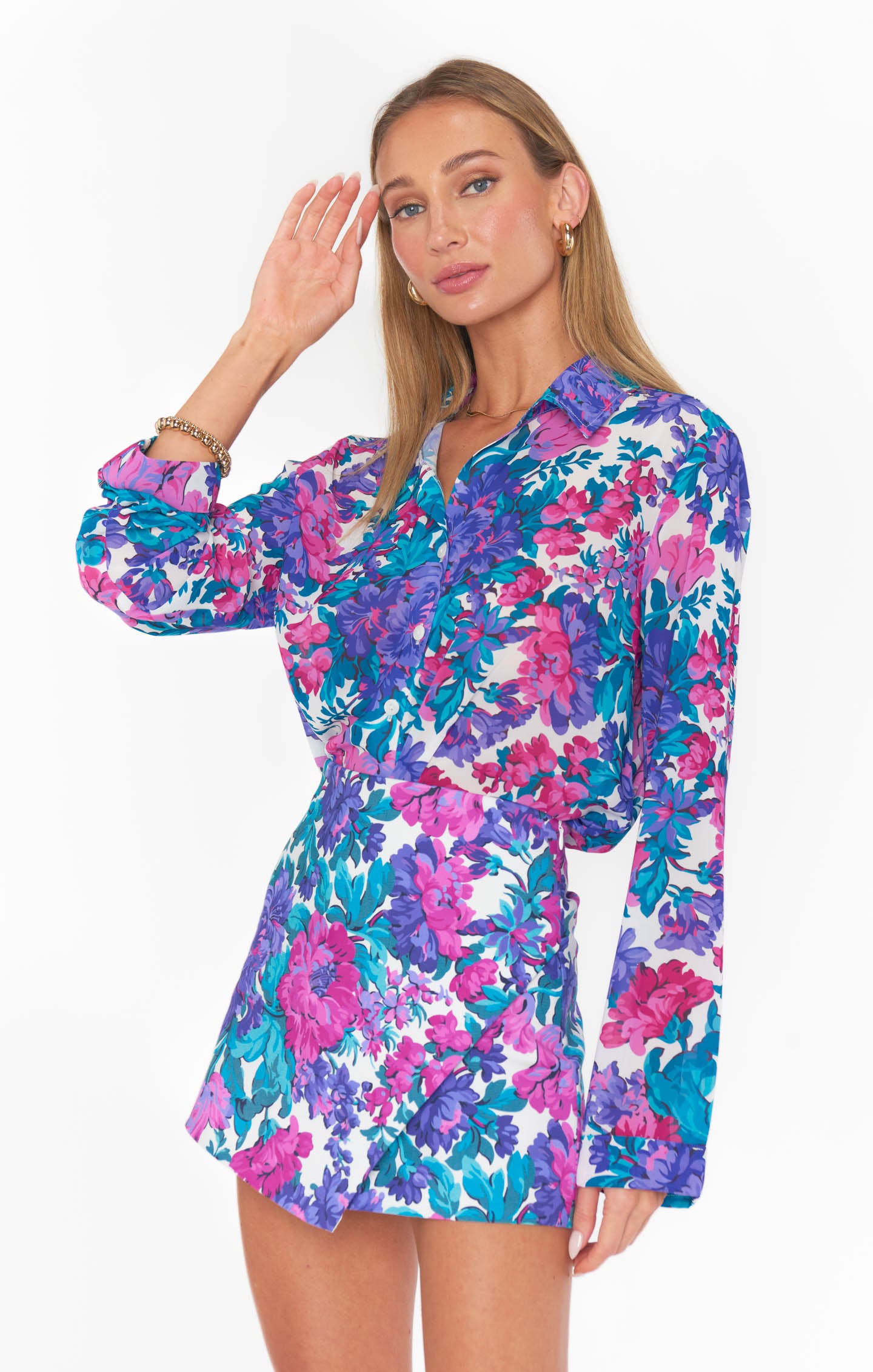 Silky Button Down Shirt with Floral Print | Smith Magenta Blooms