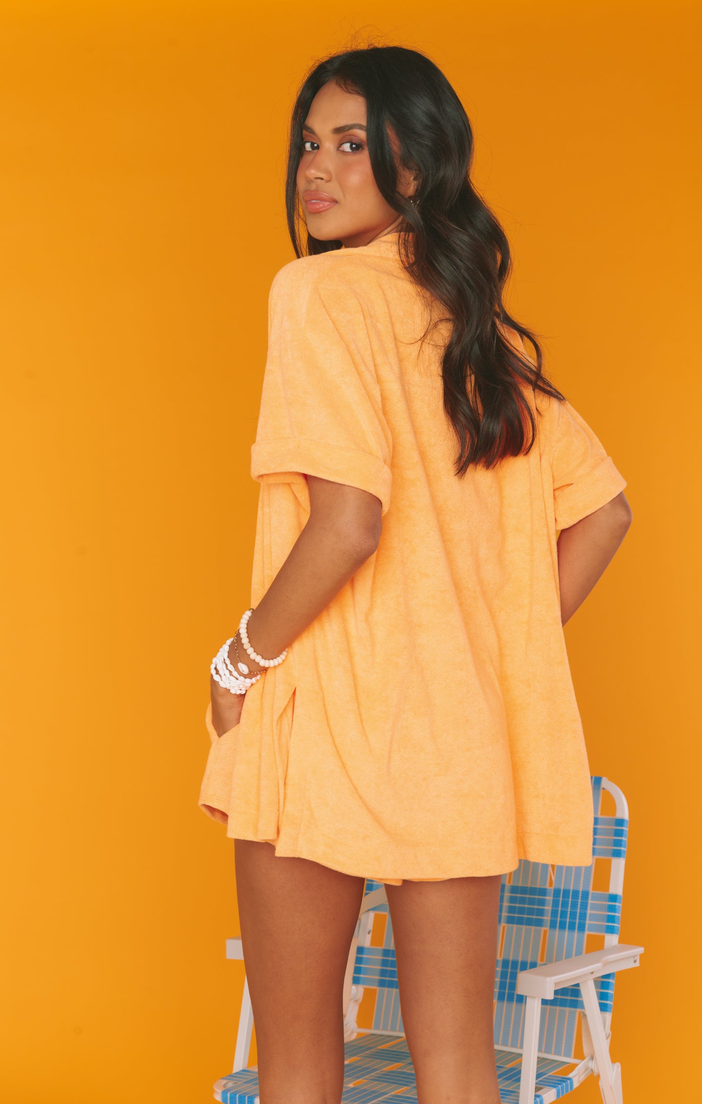 Oversized Terry Button Down Shirt for Men | Parker Orange