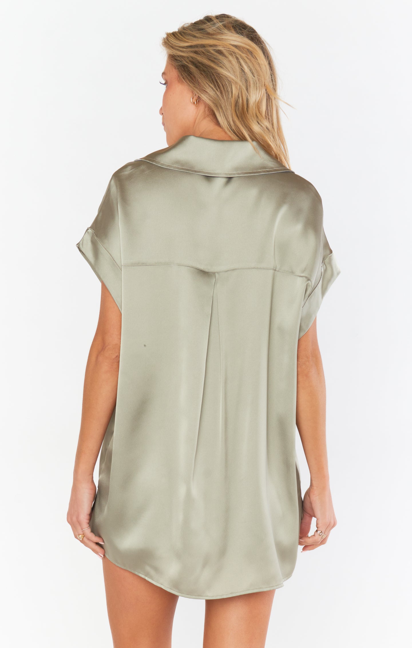 Luxe Satin Button-Up Shirt for Bridal Parties | Moss Green