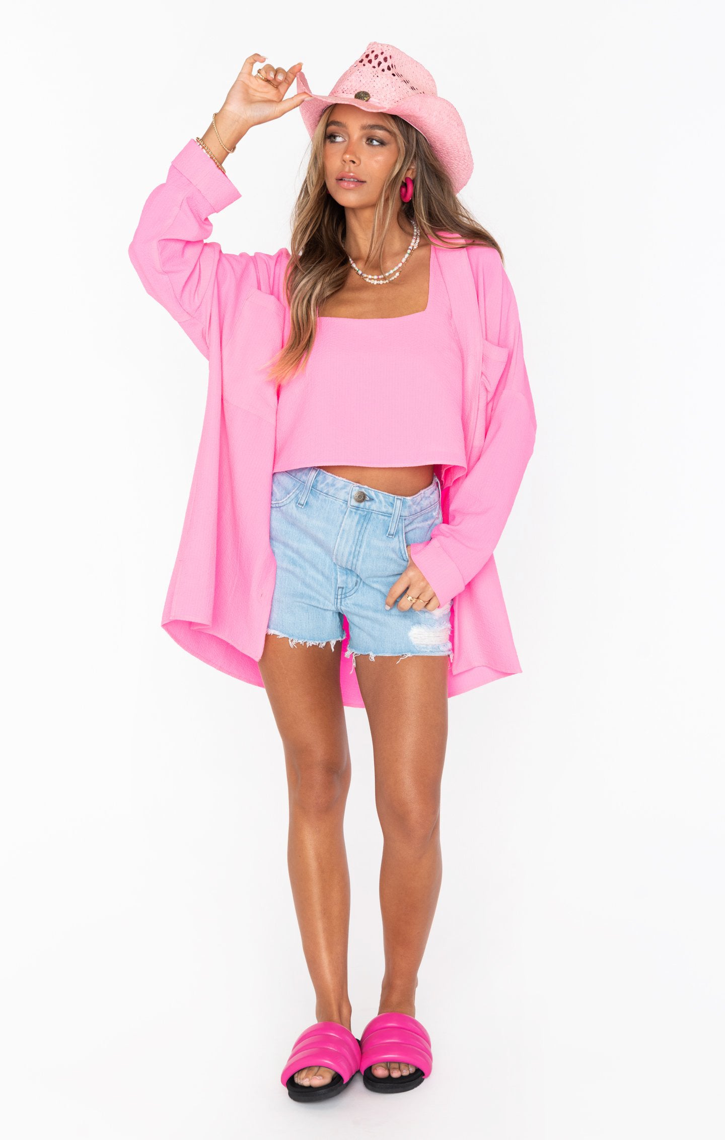 Electric Pink Square Neck Crop Top | Tara
