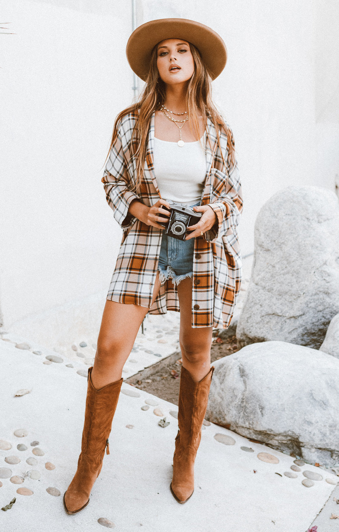 Oversized Plaid Tunic with Button Front | Lorolie