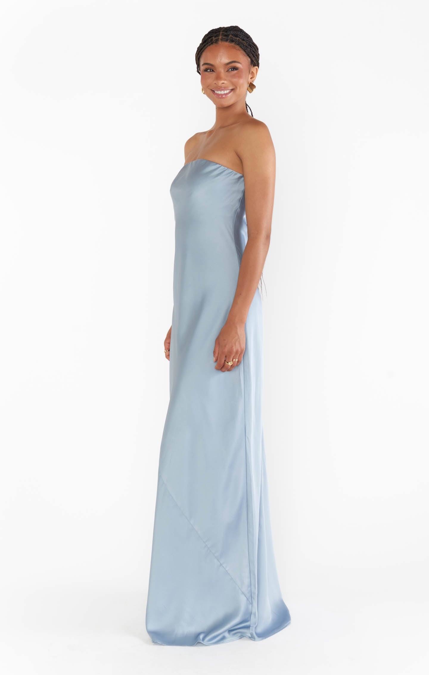 Strapless Satin Maxi Dress in Steel Blue | Taylor Tube