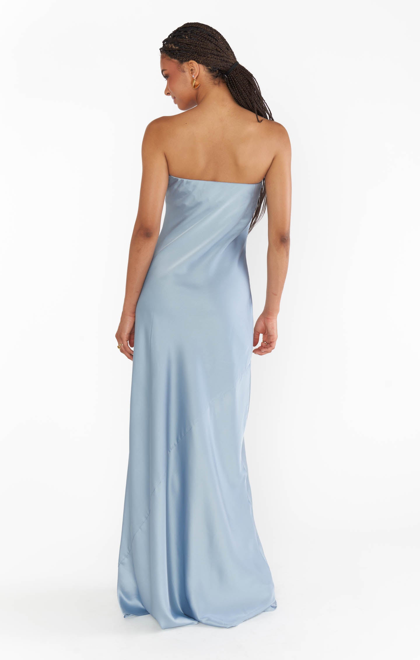 Strapless Satin Maxi Dress in Steel Blue | Taylor Tube