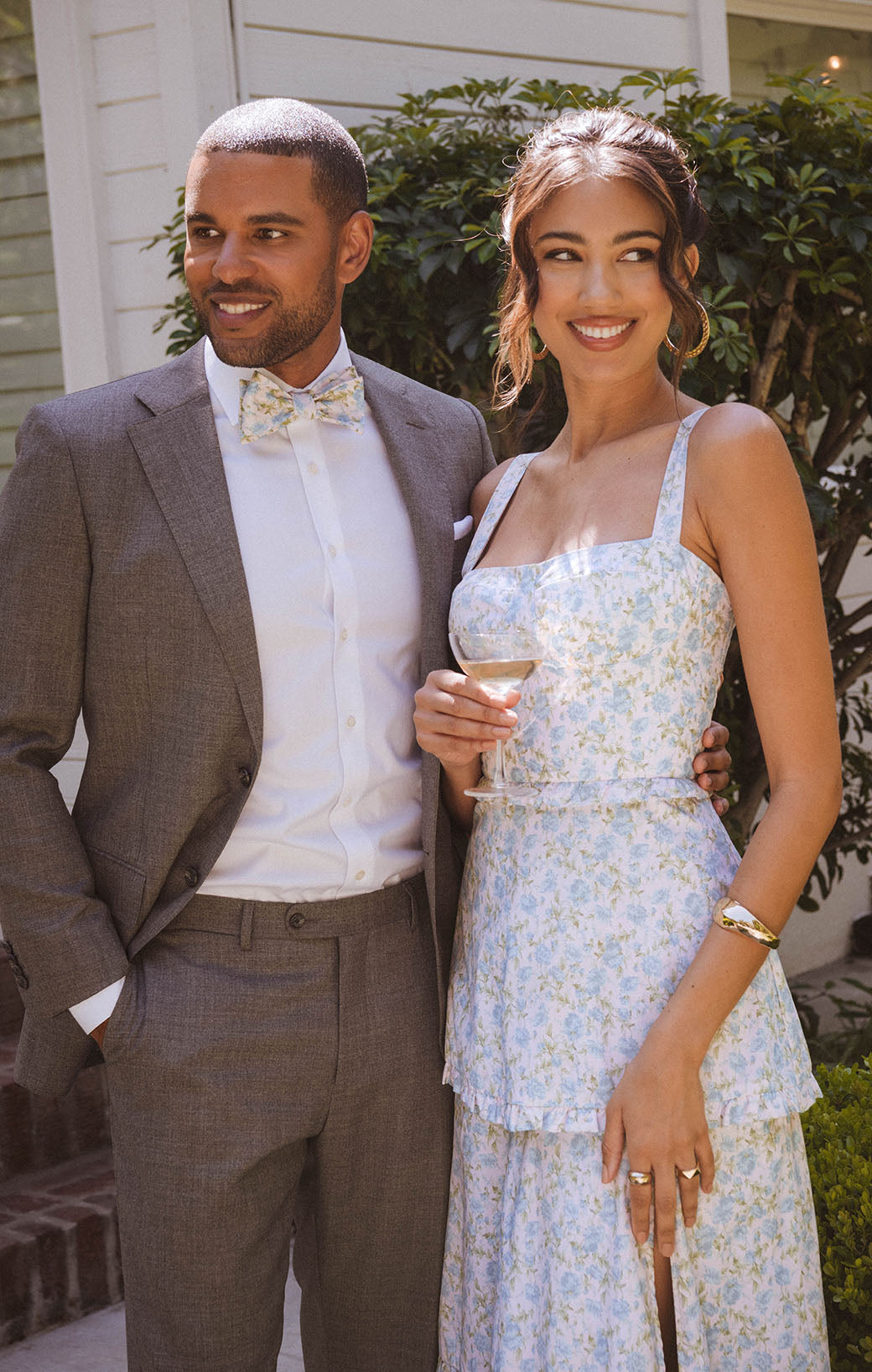 Corset Dress with Floral Tiers & Side Slit | Charming Rose