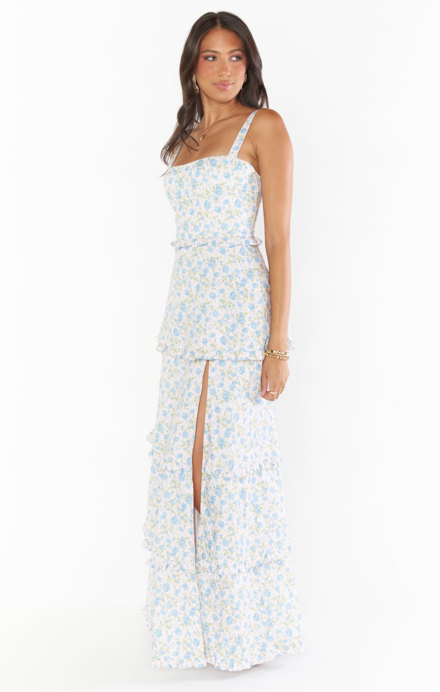 Corset Dress with Floral Tiers & Side Slit | Charming Rose