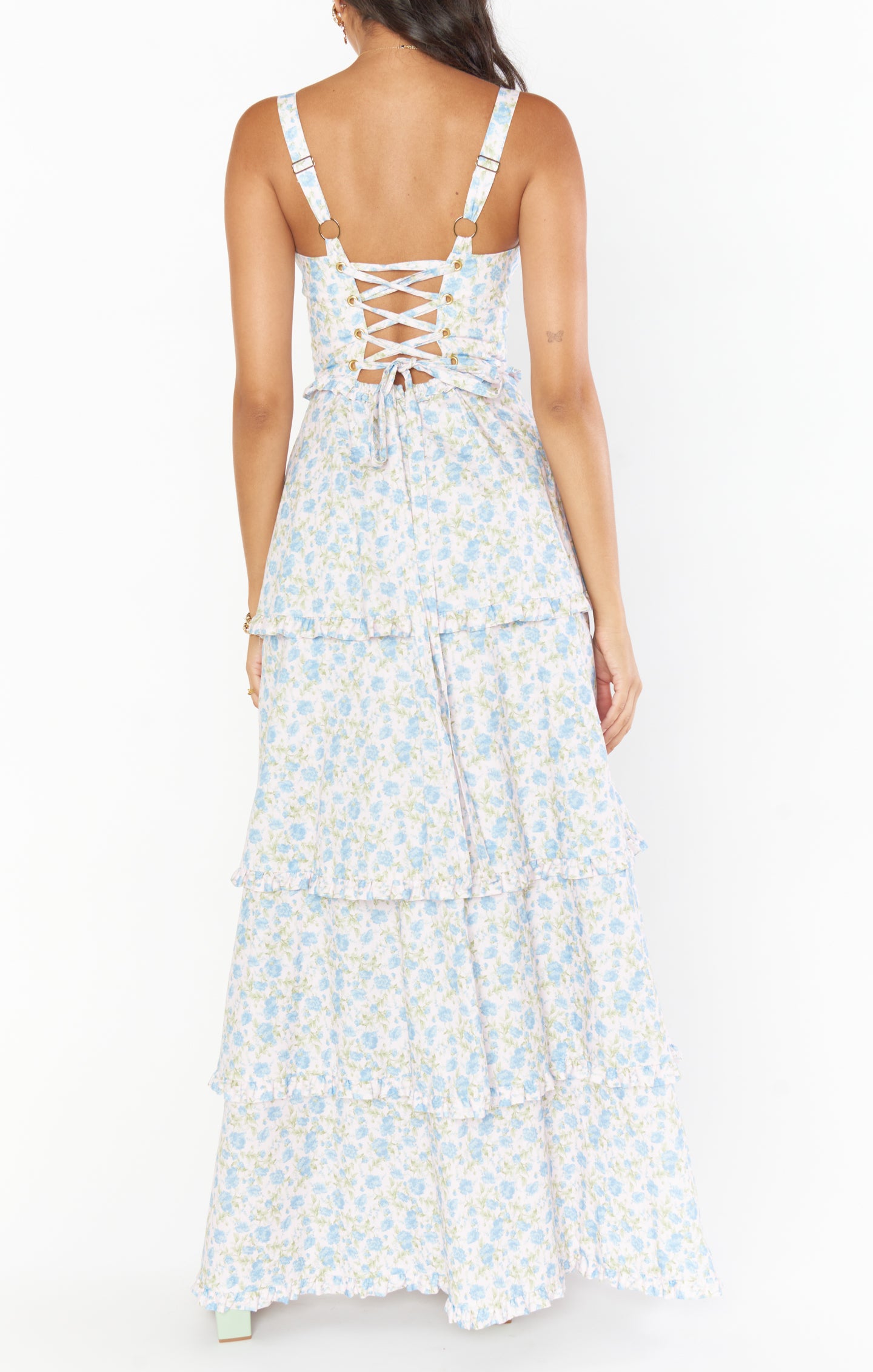 Corset Dress with Floral Tiers & Side Slit | Charming Rose