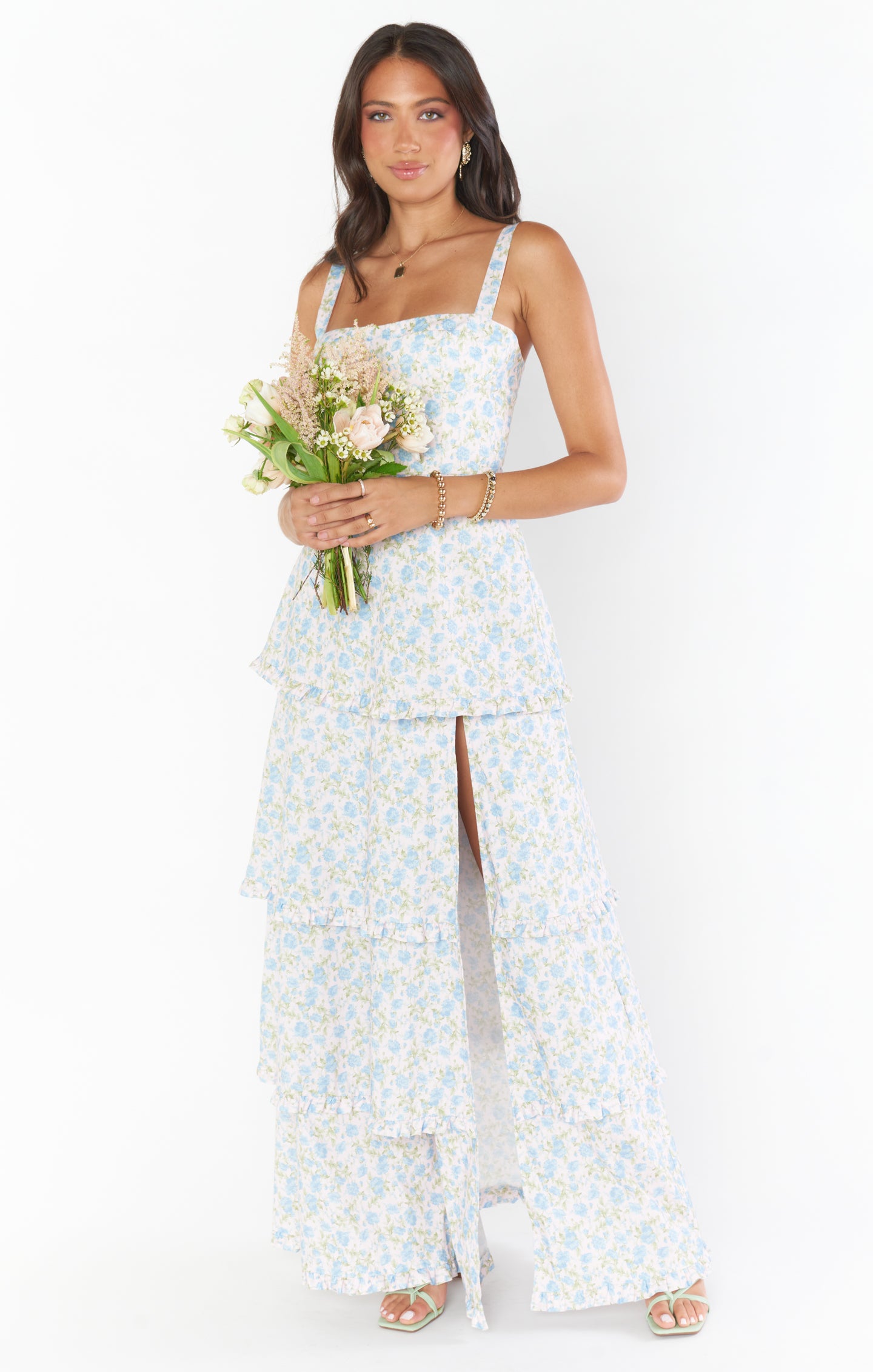 Corset Dress with Floral Tiers & Side Slit | Charming Rose
