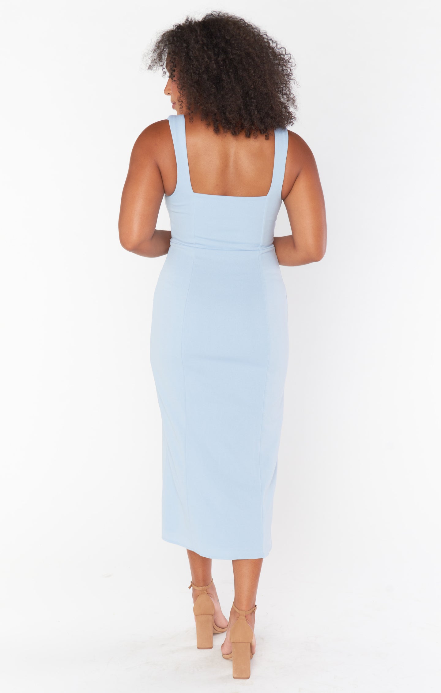 Steel Blue Stretch Midi Dress with Side Slit | Eden