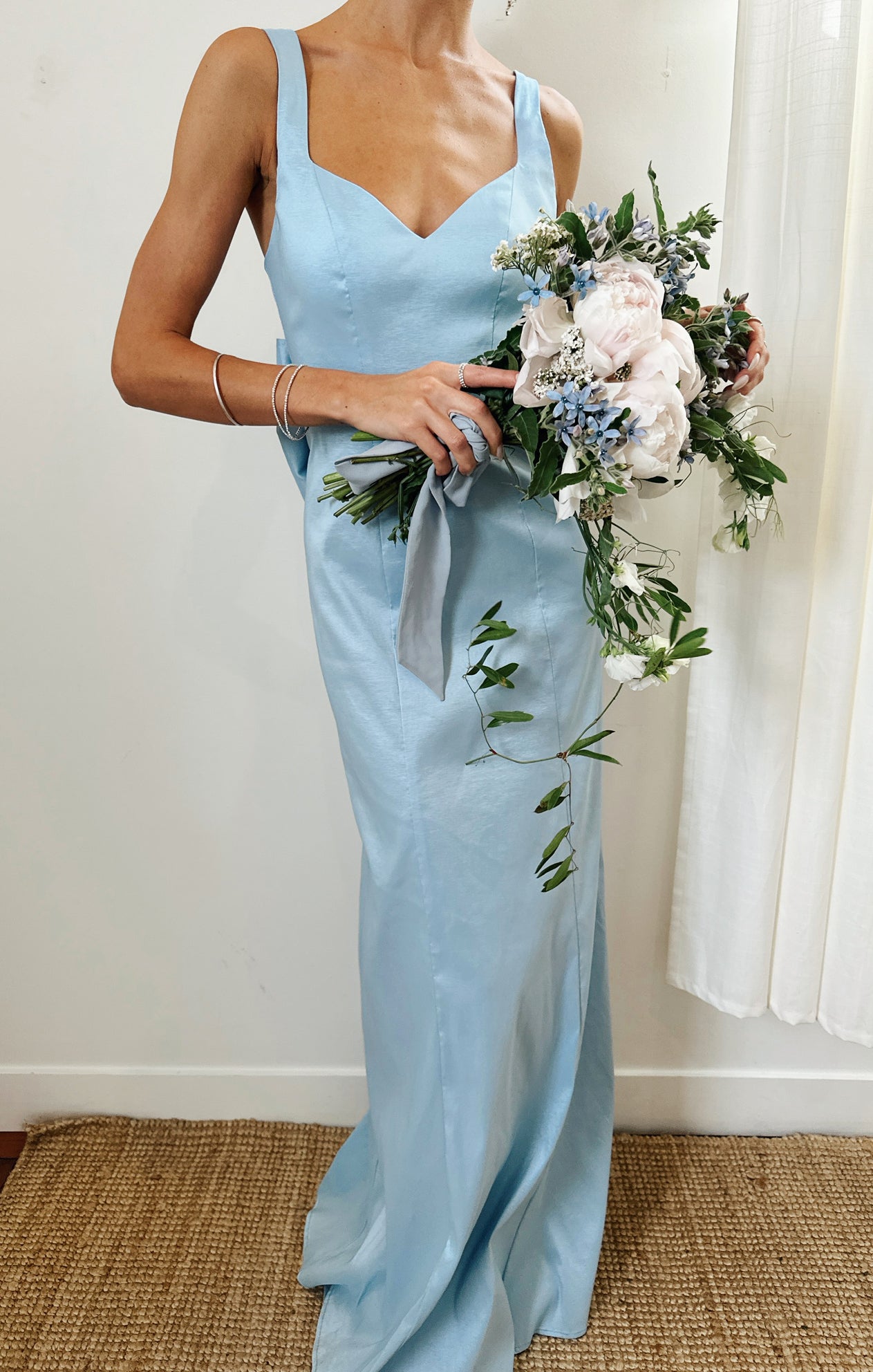Light Blue Taffeta Bow Dress with Removable Bow | Charlotte