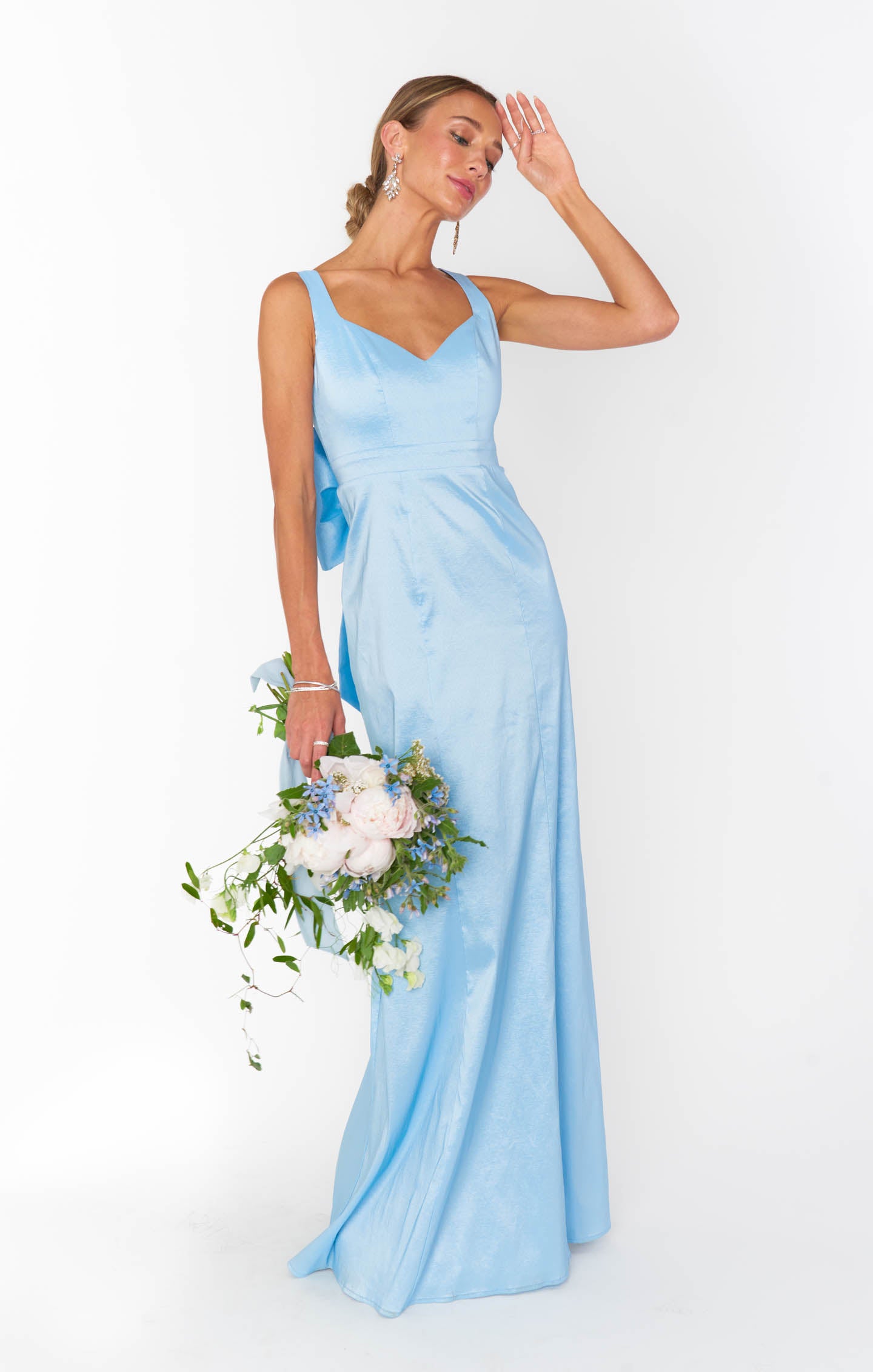 Light Blue Taffeta Bow Dress with Removable Bow | Charlotte