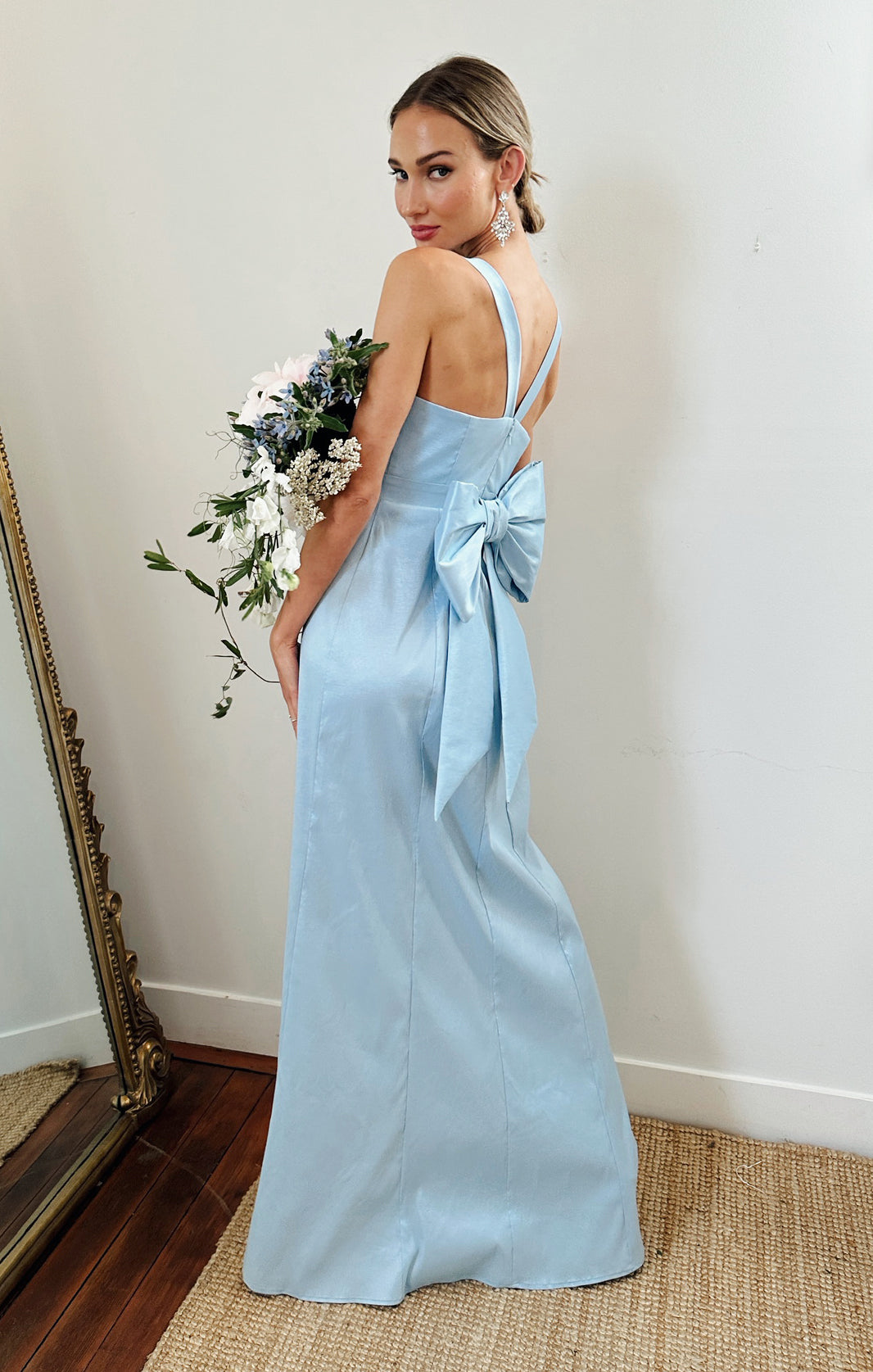 Light Blue Taffeta Bow Dress with Removable Bow | Charlotte