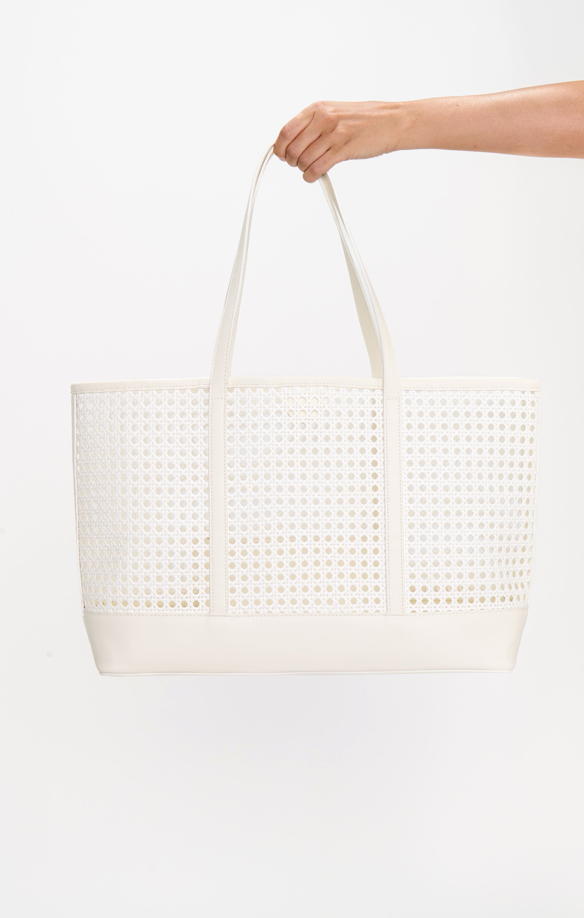 White Tote Bag with Removable Pouch for Beach & Brunch | Soleil