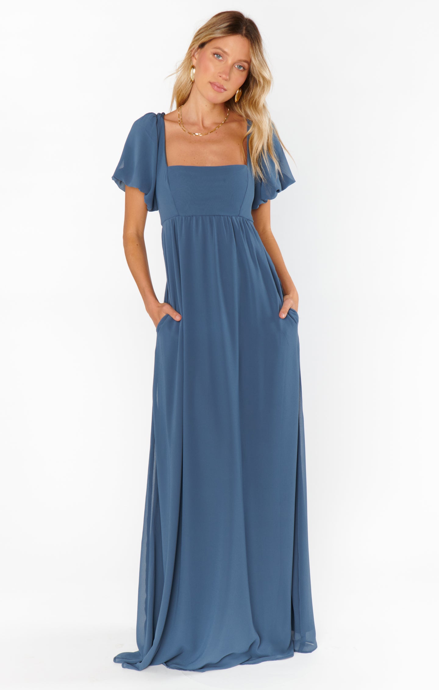 Flowy Chiffon Maxi Dress with Smocked Back & Square Neckline | Nora