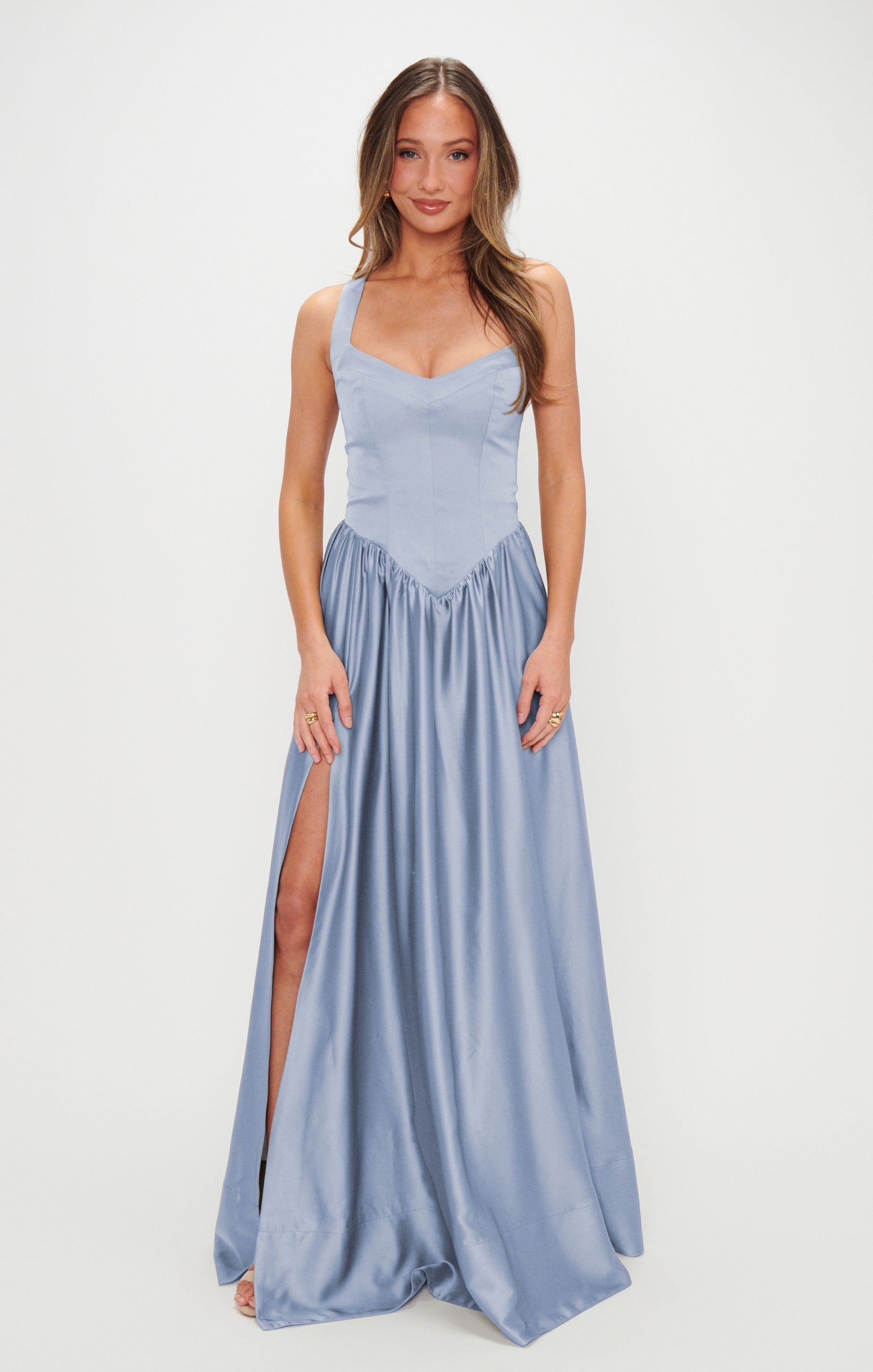 Luxury Satin Maxi Dress with Sweetheart Neckline & Leg Slit | Abigail