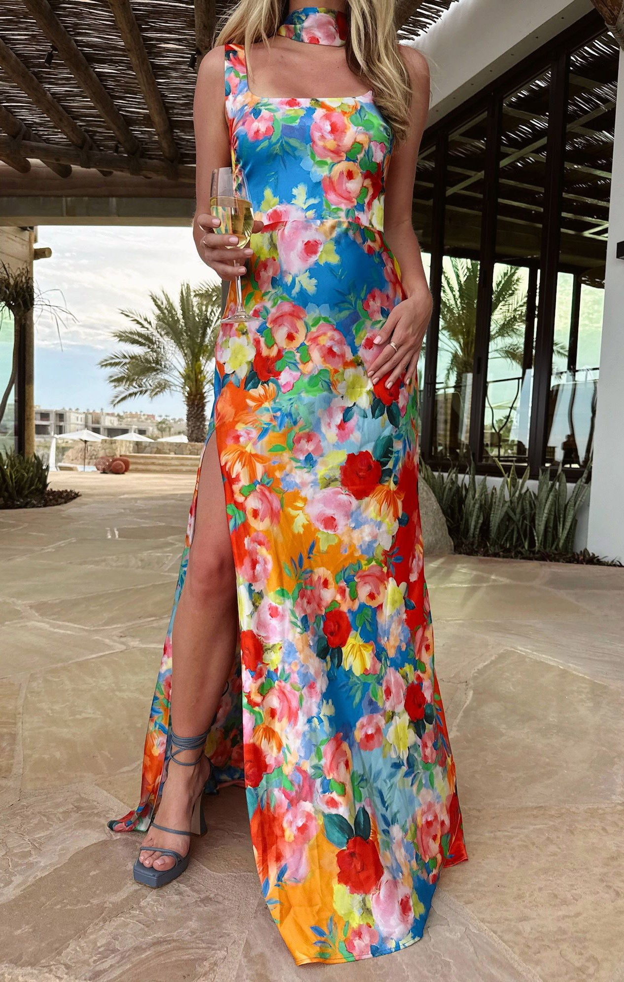 Lana Maxi Dress with Detachable Waist Sash & Leg Slit | Sunset Garden Gala