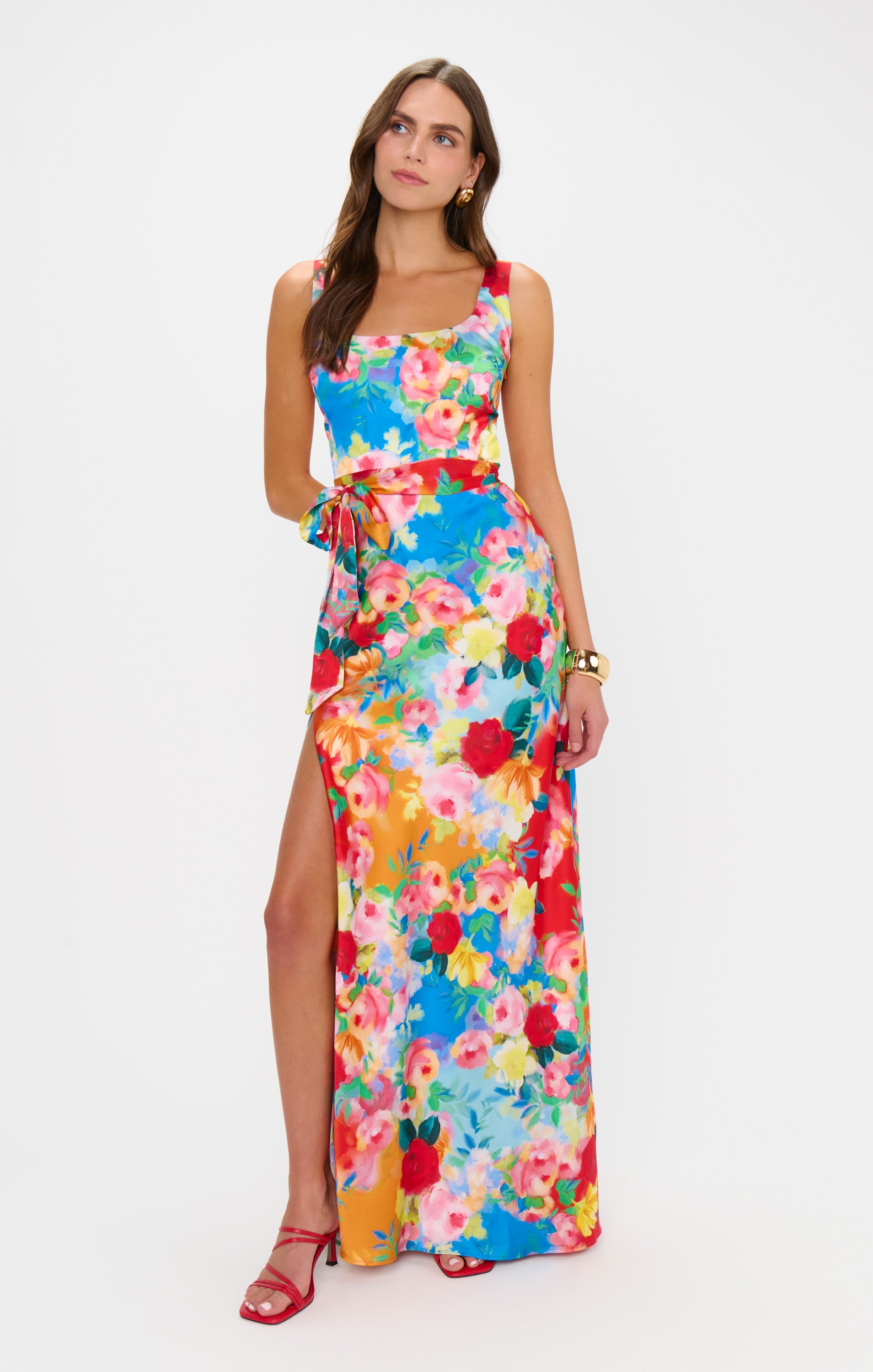 Lana Maxi Dress with Detachable Waist Sash & Leg Slit | Sunset Garden Gala