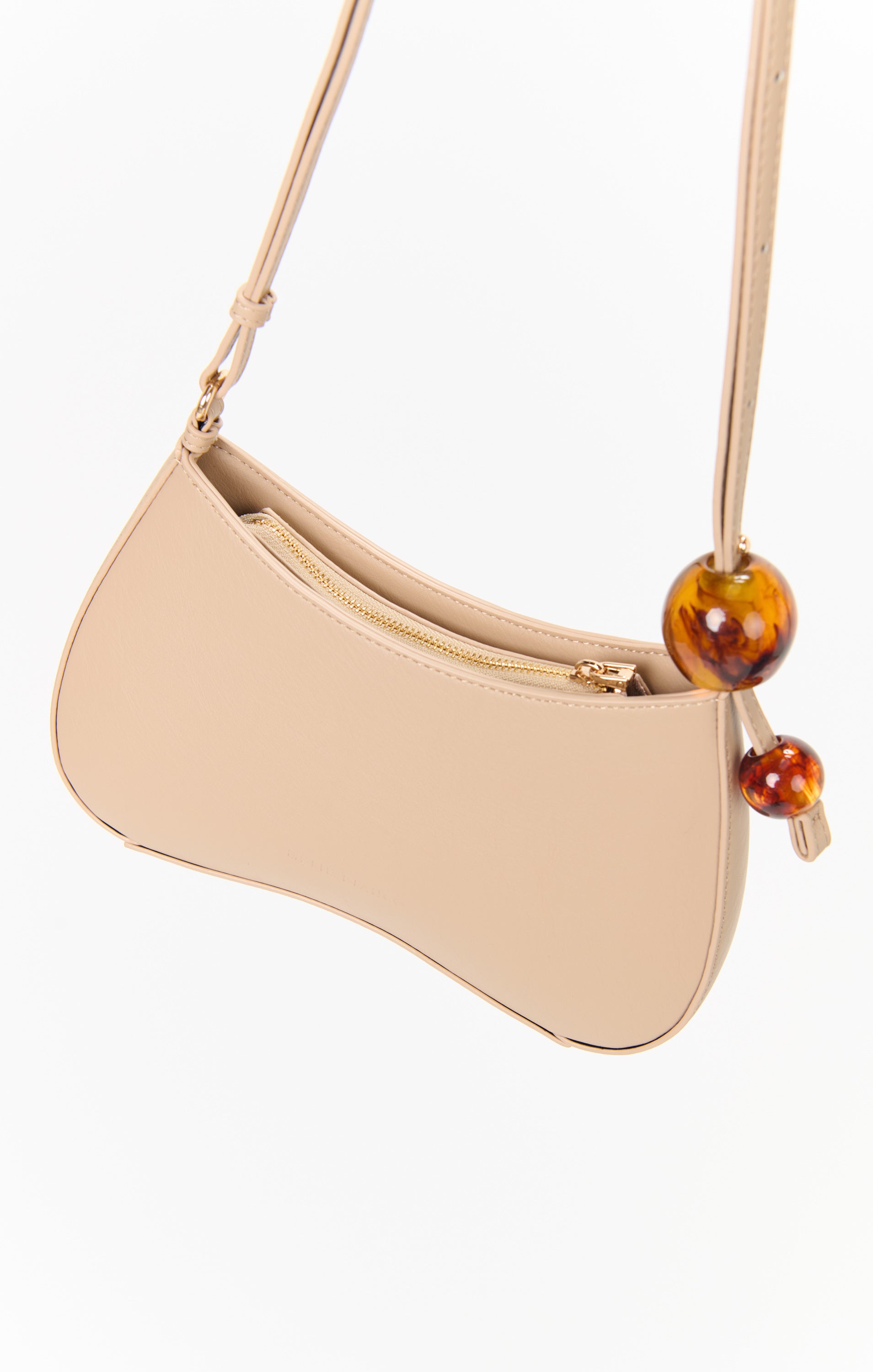 Textured Tan Shoulder Bag with Adjustable Strap & Bead Accents | Melie Bianco Pilar