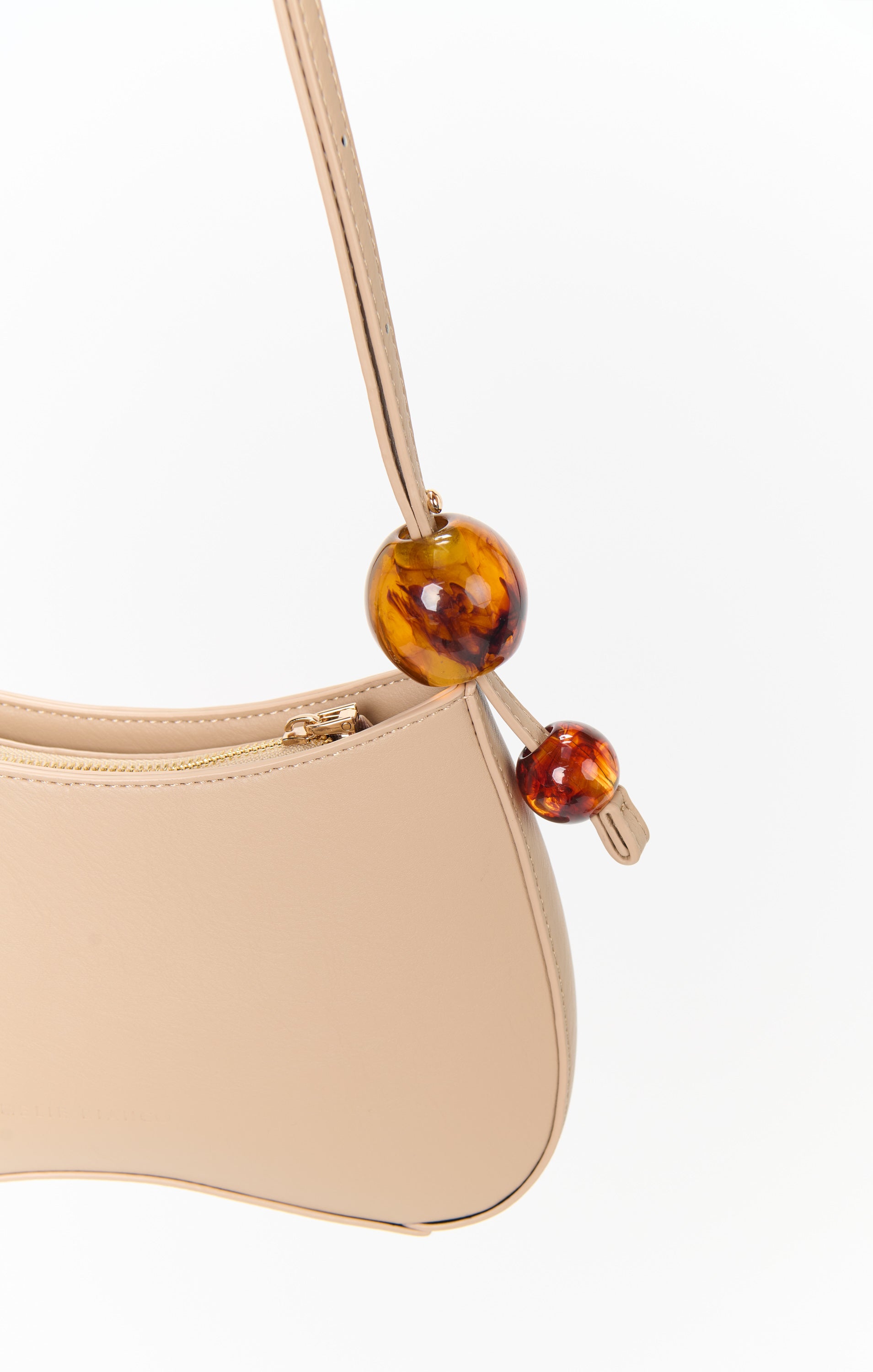 Textured Tan Shoulder Bag with Adjustable Strap & Bead Accents | Melie Bianco Pilar