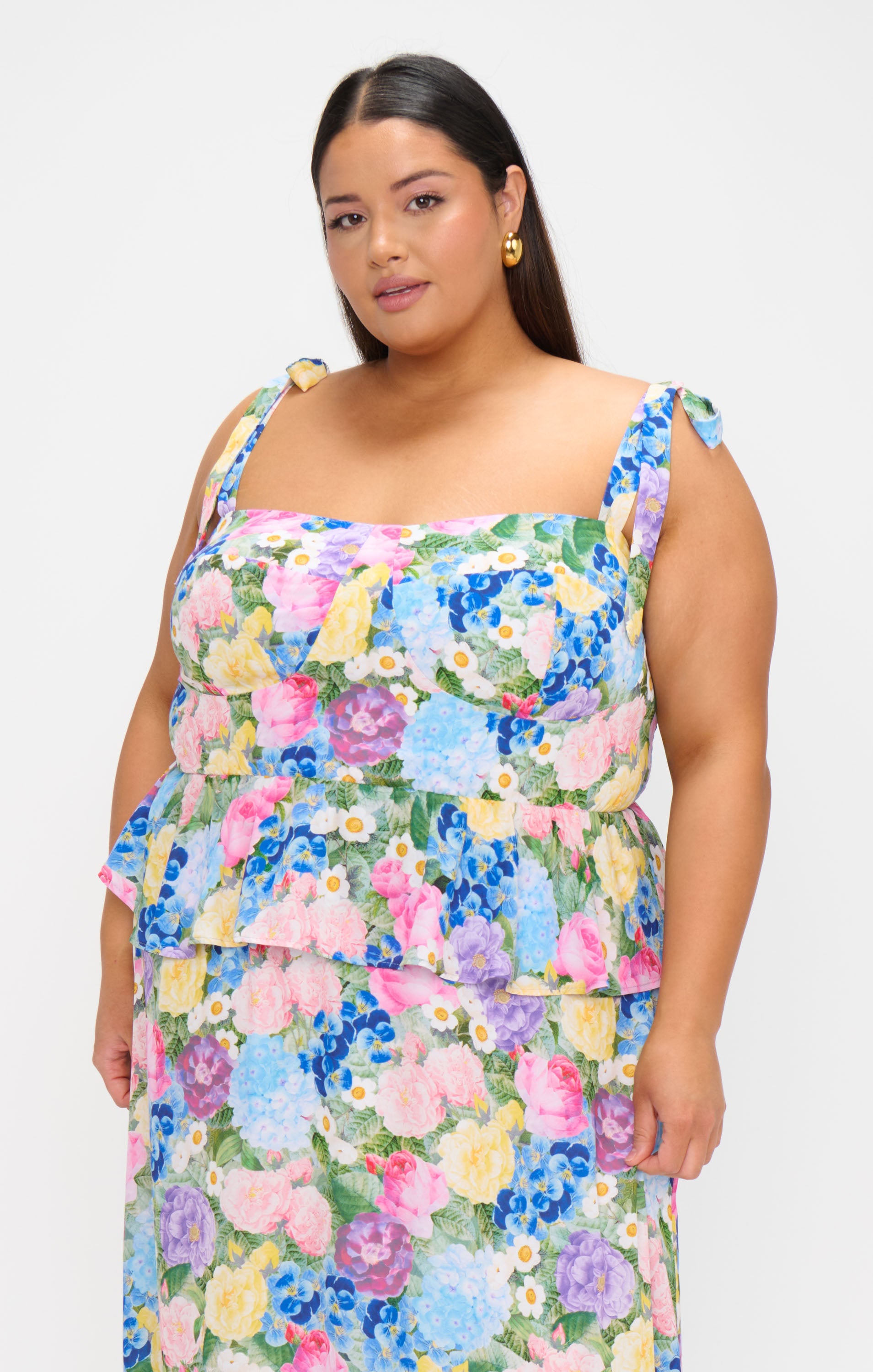 Floral Corset Midi Dress with Peplum Waist & Ruffled Hem | Paxton
