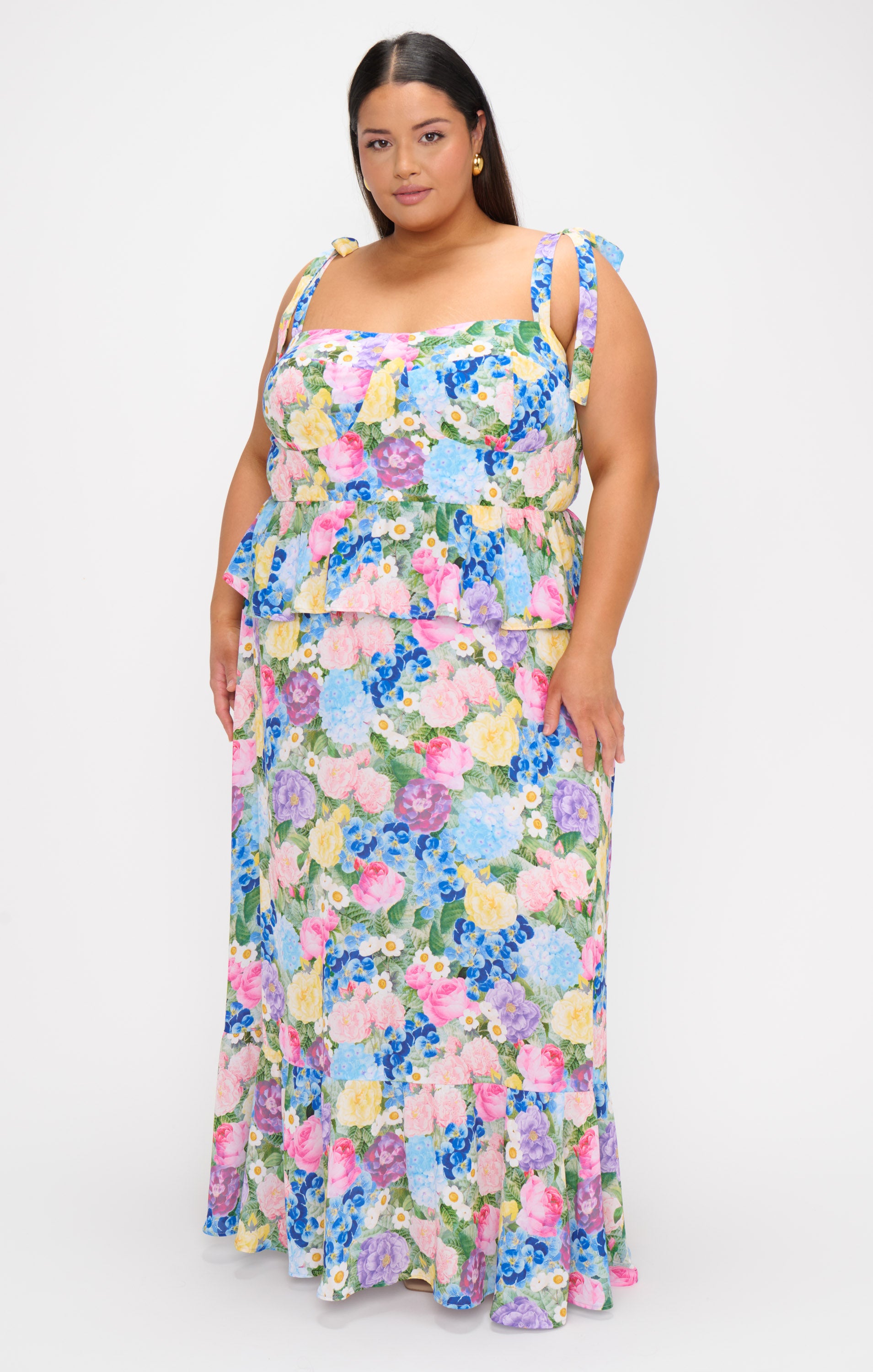 Floral Corset Midi Dress with Peplum Waist & Ruffled Hem | Paxton