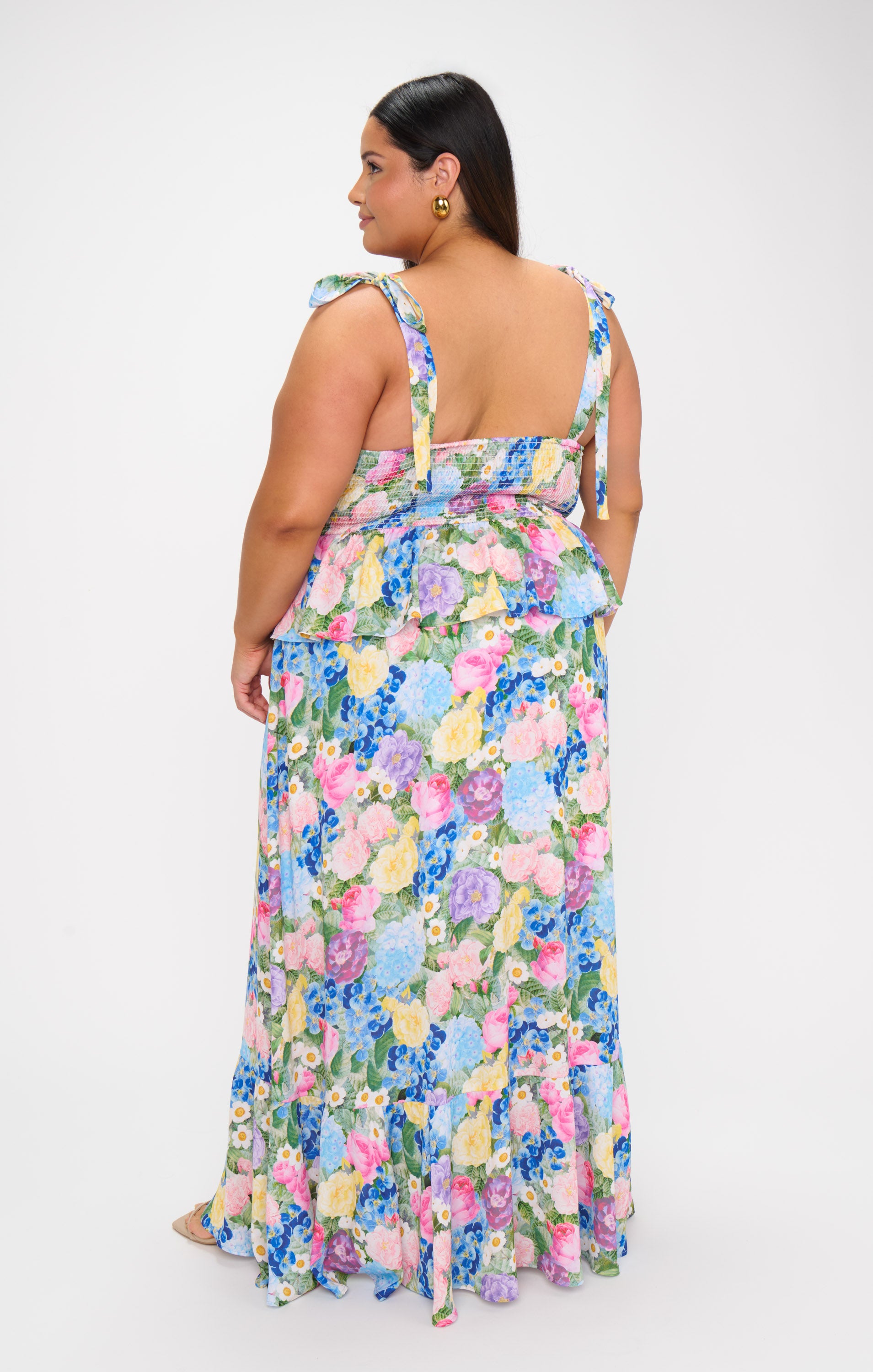 Floral Corset Midi Dress with Peplum Waist & Ruffled Hem | Paxton