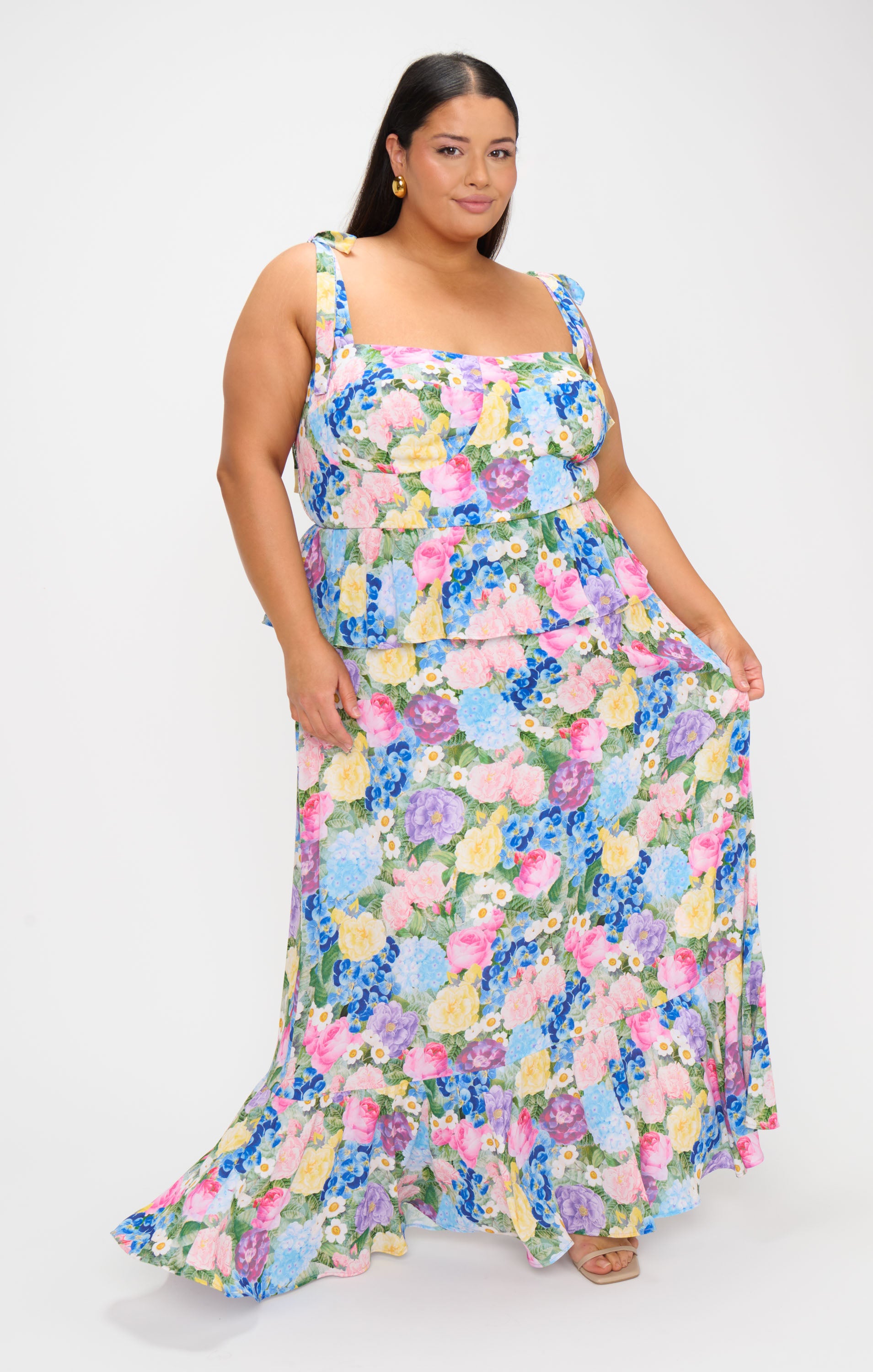 Floral Corset Midi Dress with Peplum Waist & Ruffled Hem | Paxton