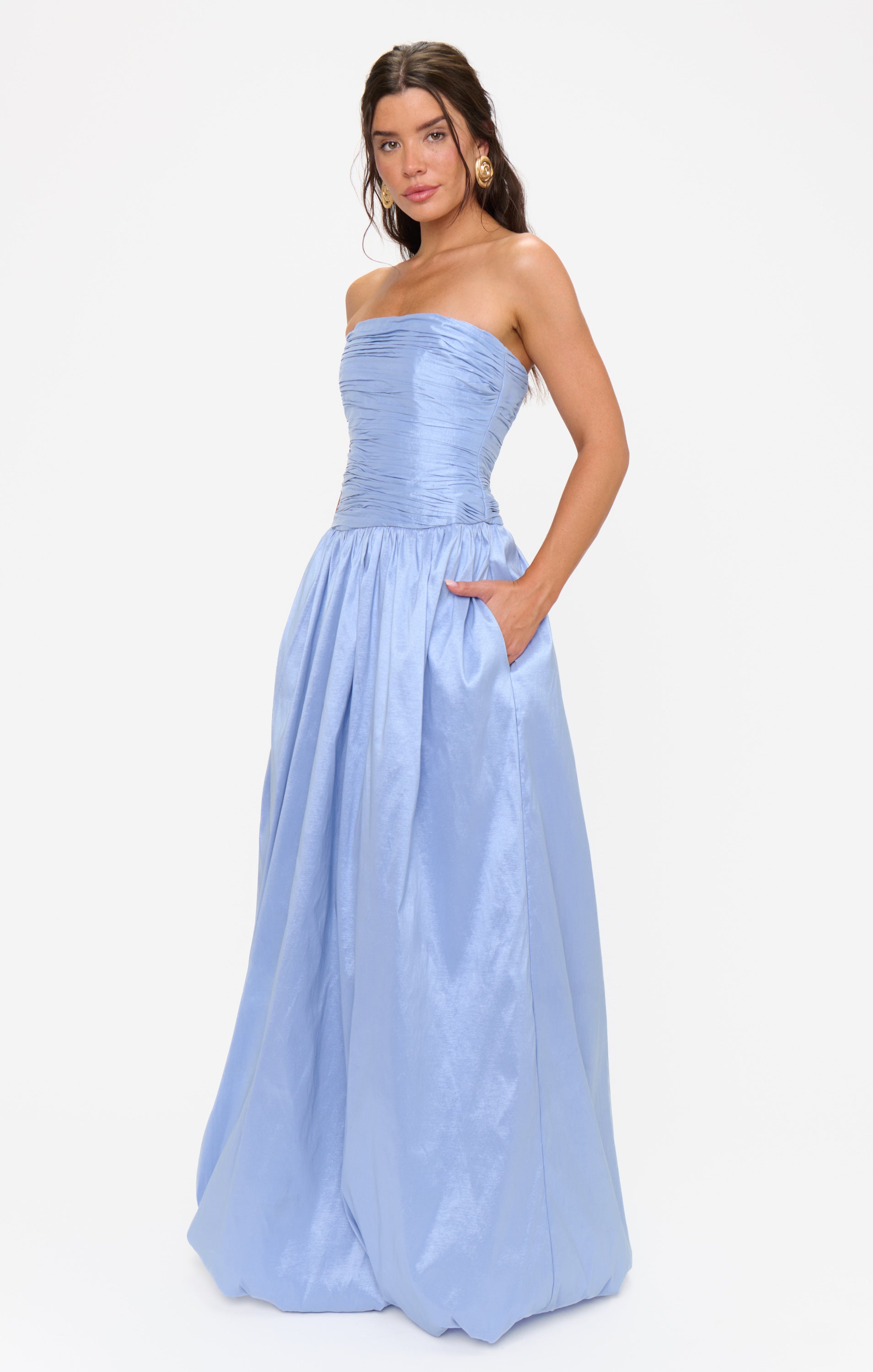 Strapless Maxi Dress for Weddings & Events | Morgan Taffeta Gown