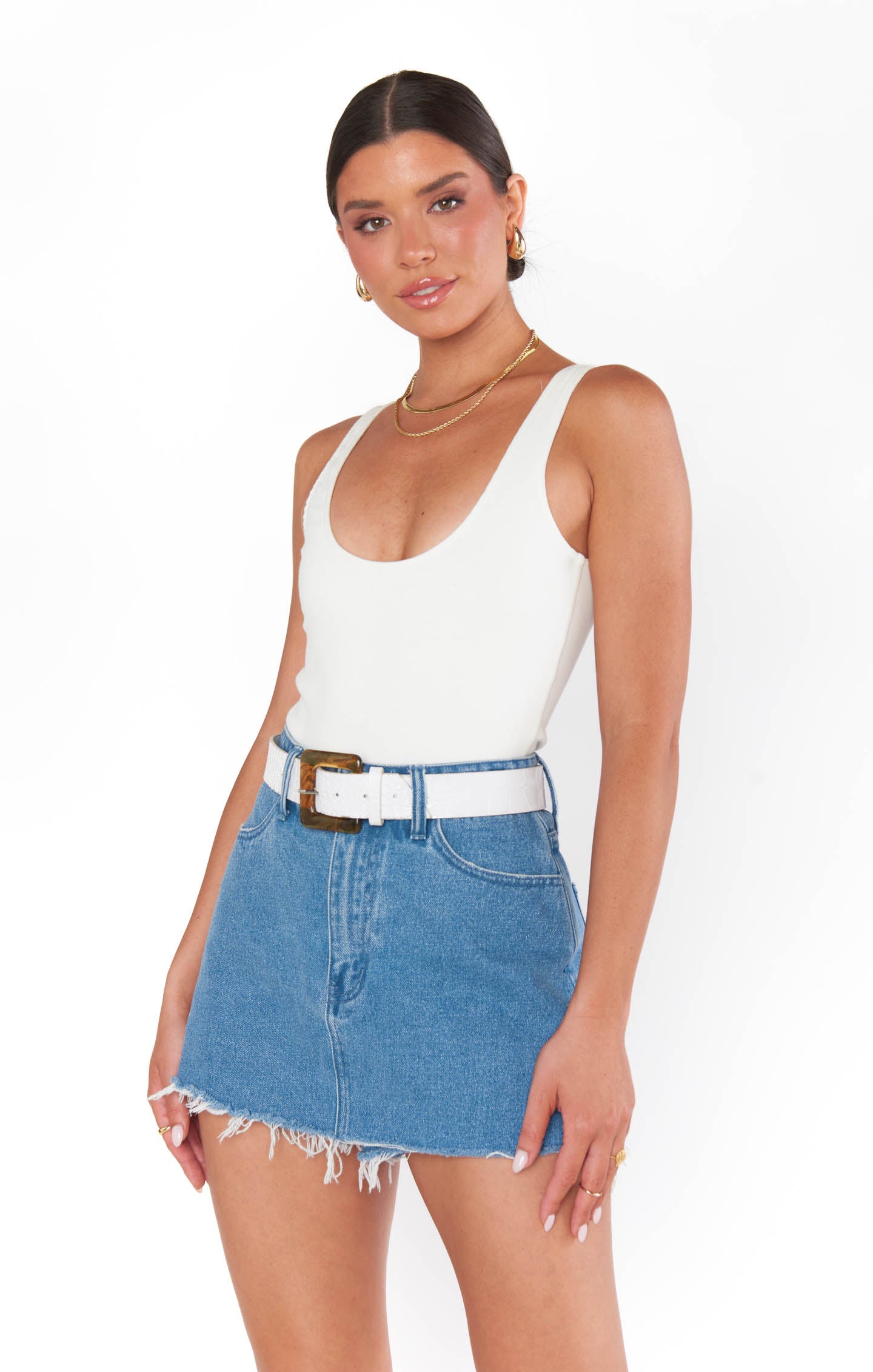 White Rib Knit Bodysuit with Shelf Bra | Tobi