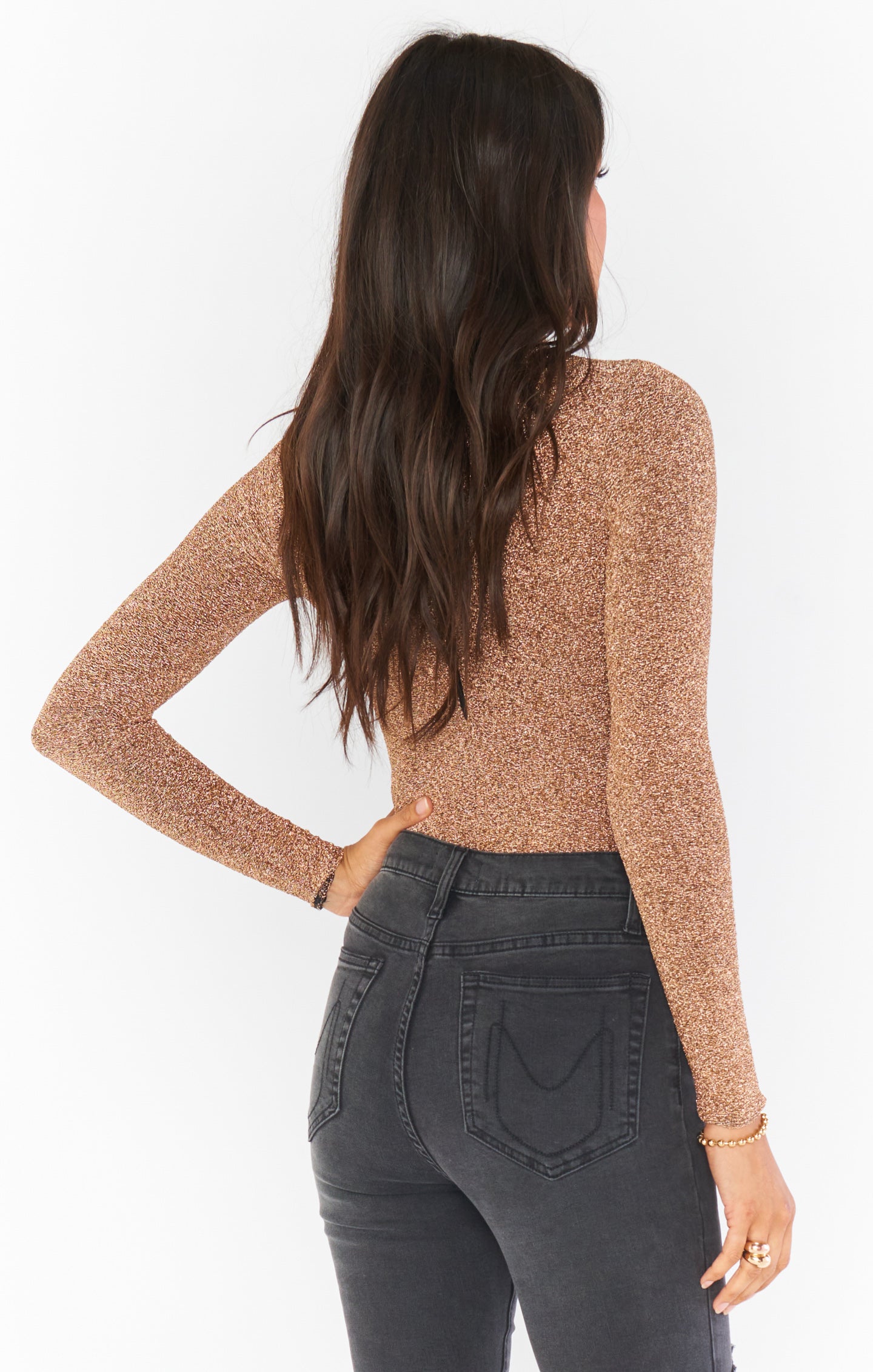 Gold Shimmy Shine Bodysuit for Women | Long Sleeve & High Neck