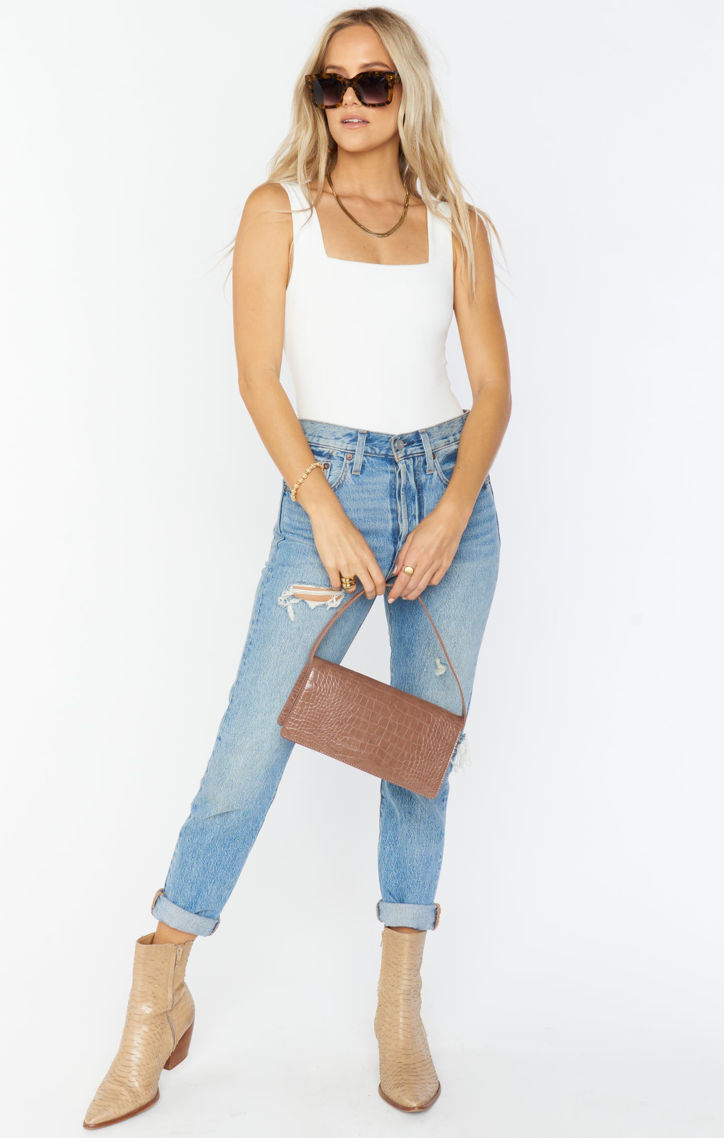 Stretch Bodysuit in Bone | Sleek Fit & Comfortable | Dory