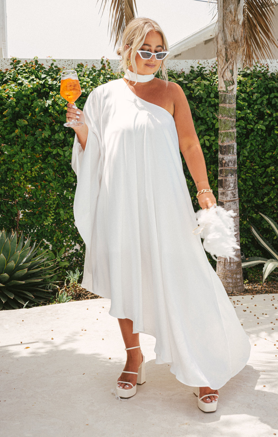 One Shoulder Maxi Dress in Ivory Luxe Satin | Rhea