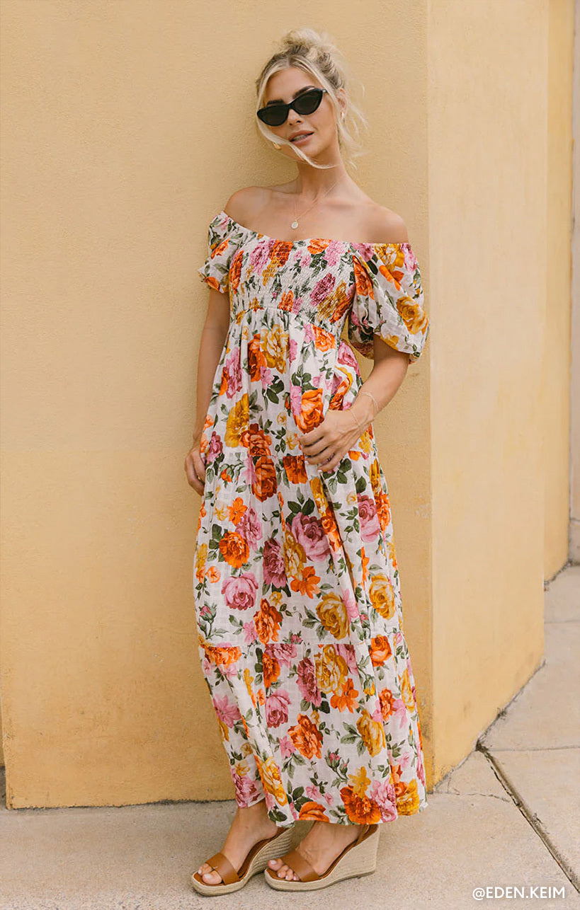 Floral Maxi Dress with Puff Sleeves & Smocked Back | Joanna